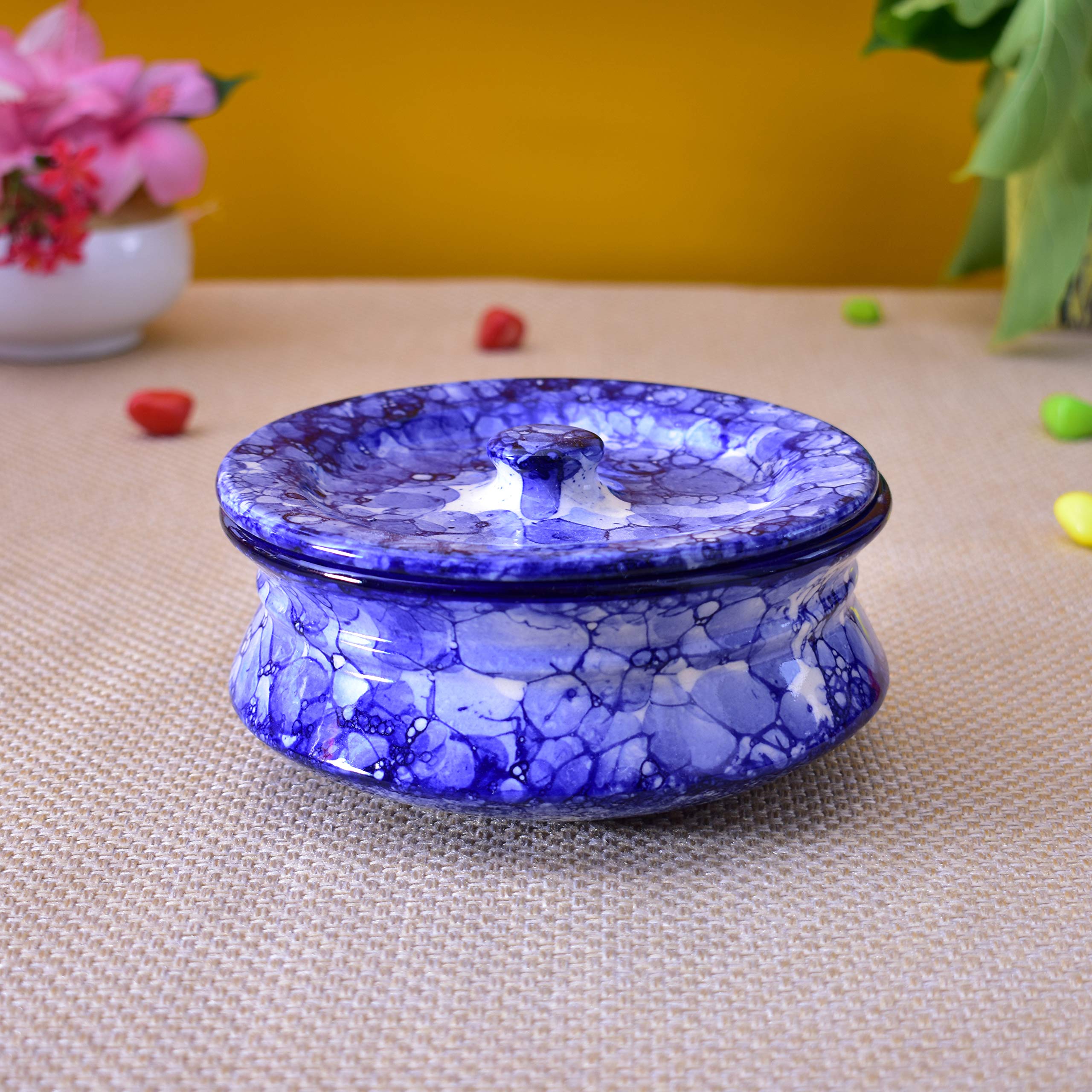 Kunhar Ceramic Donga with Lid, Ceramic Serving Donga, 500 Ml, 1 Piece, Blue Luster (Size 3 Number) — product view 2