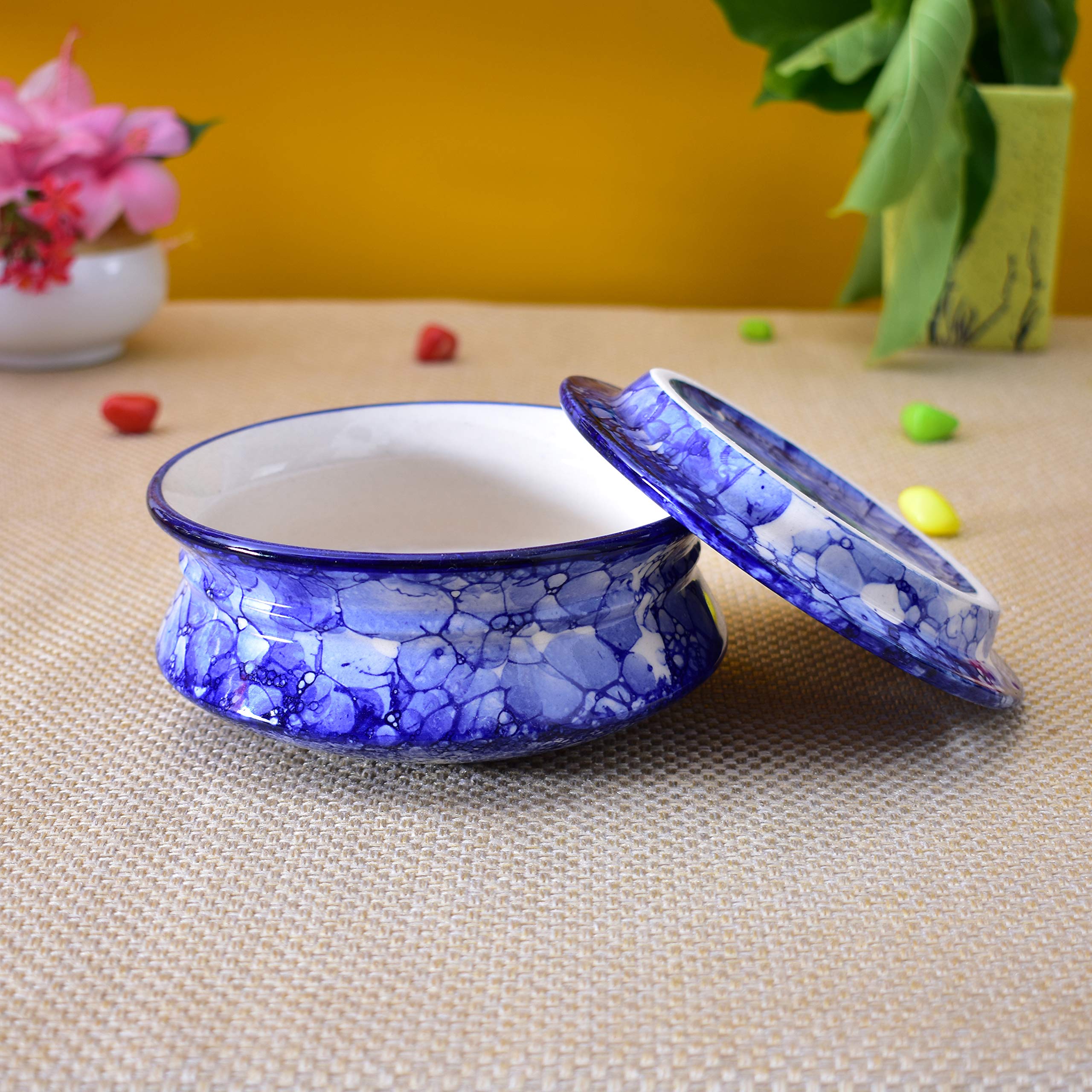 Kunhar Ceramic Donga with Lid, Ceramic Serving Donga, 500 Ml, 1 Piece, Blue Luster (Size 3 Number) — product view 3