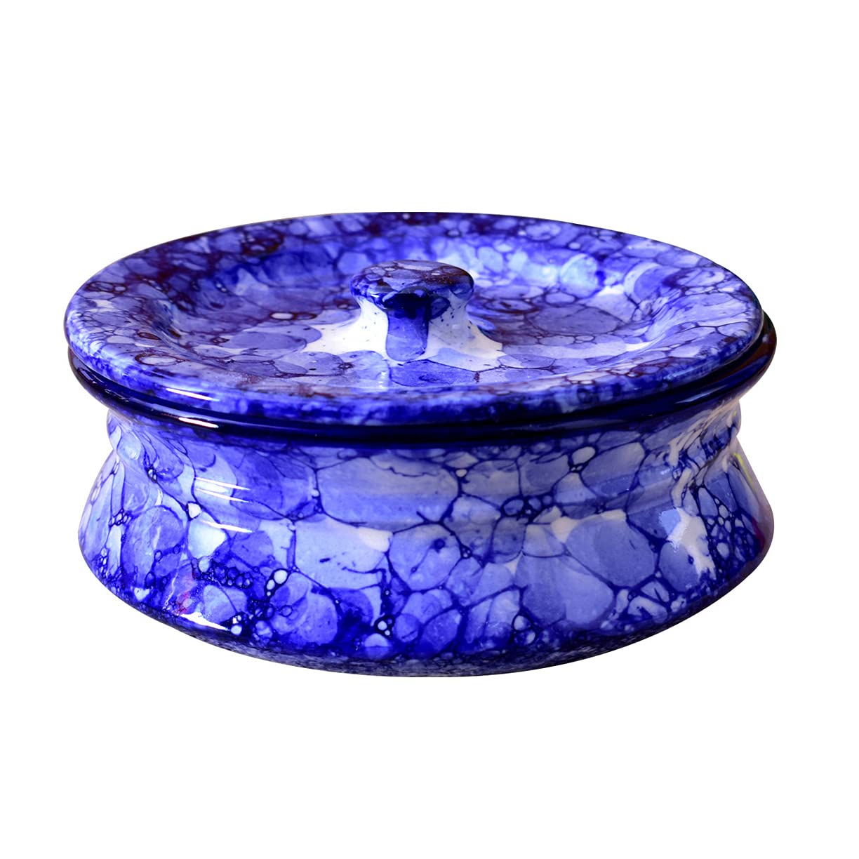 Kunhar Ceramic Donga with Lid, Ceramic Serving Donga, 500 Ml, 1 Piece, Blue Luster (Size 3 Number)