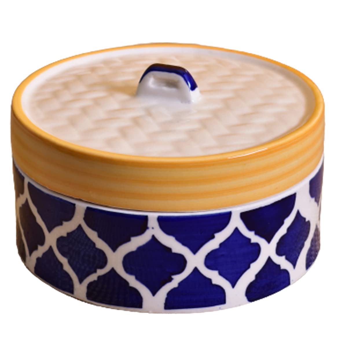Kunhar Ceramic Donga with Lid, Ceramic Serving Donga, 700 Ml, 1 Piece, Yellow Blue — product view 1