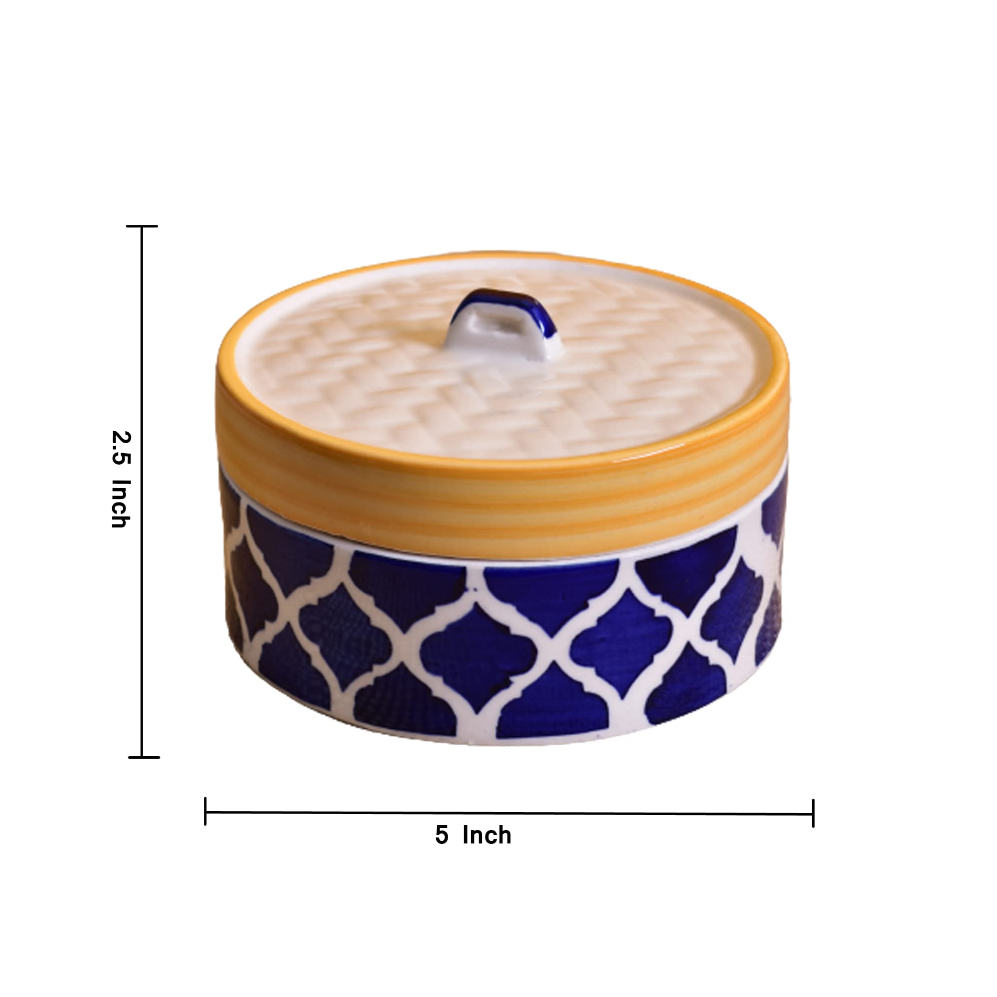 Kunhar Ceramic Donga with Lid, Ceramic Serving Donga, 700 Ml, 1 Piece, Yellow Blue — product view 2