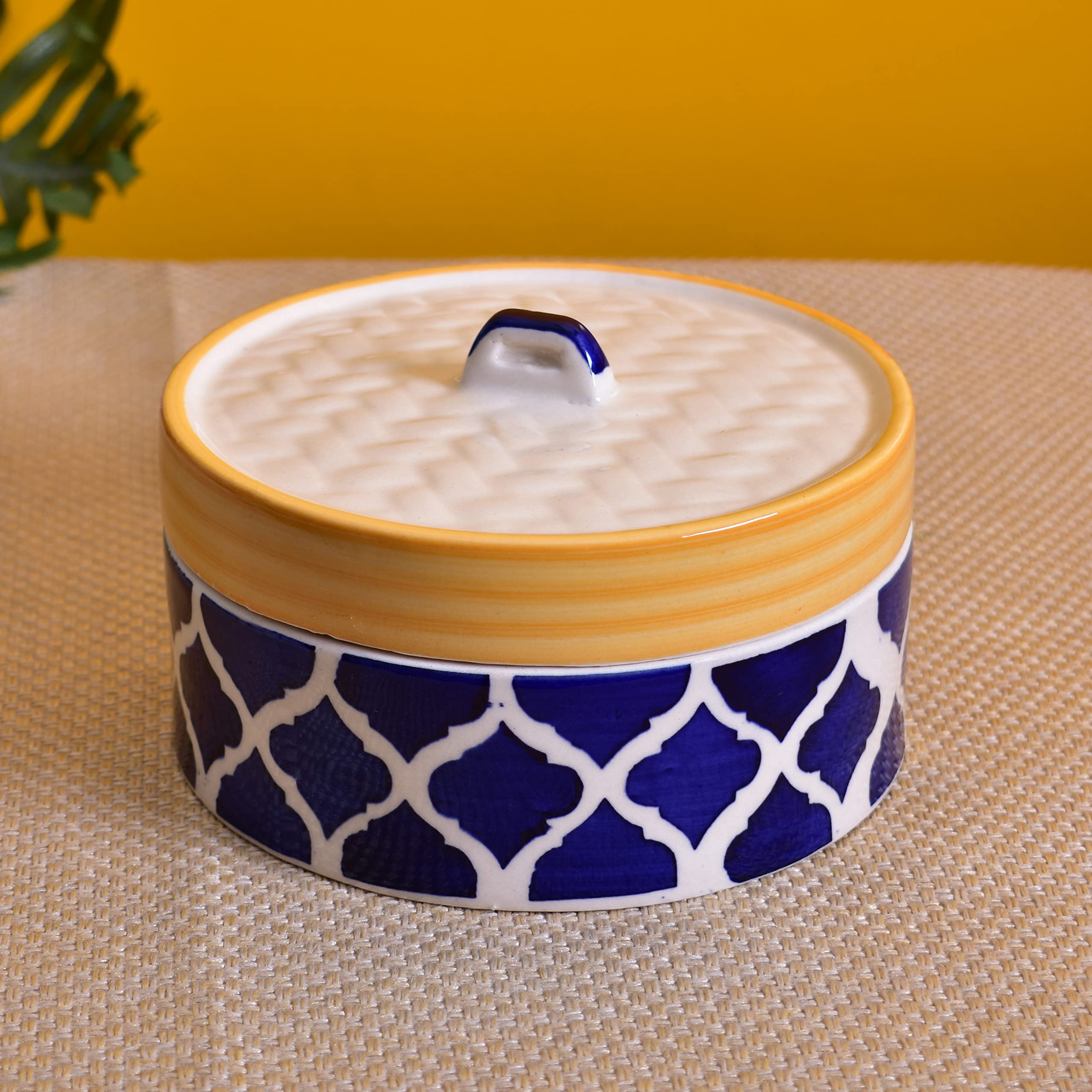 Kunhar Ceramic Donga with Lid, Ceramic Serving Donga, 700 Ml, 1 Piece, Yellow Blue — product view 3