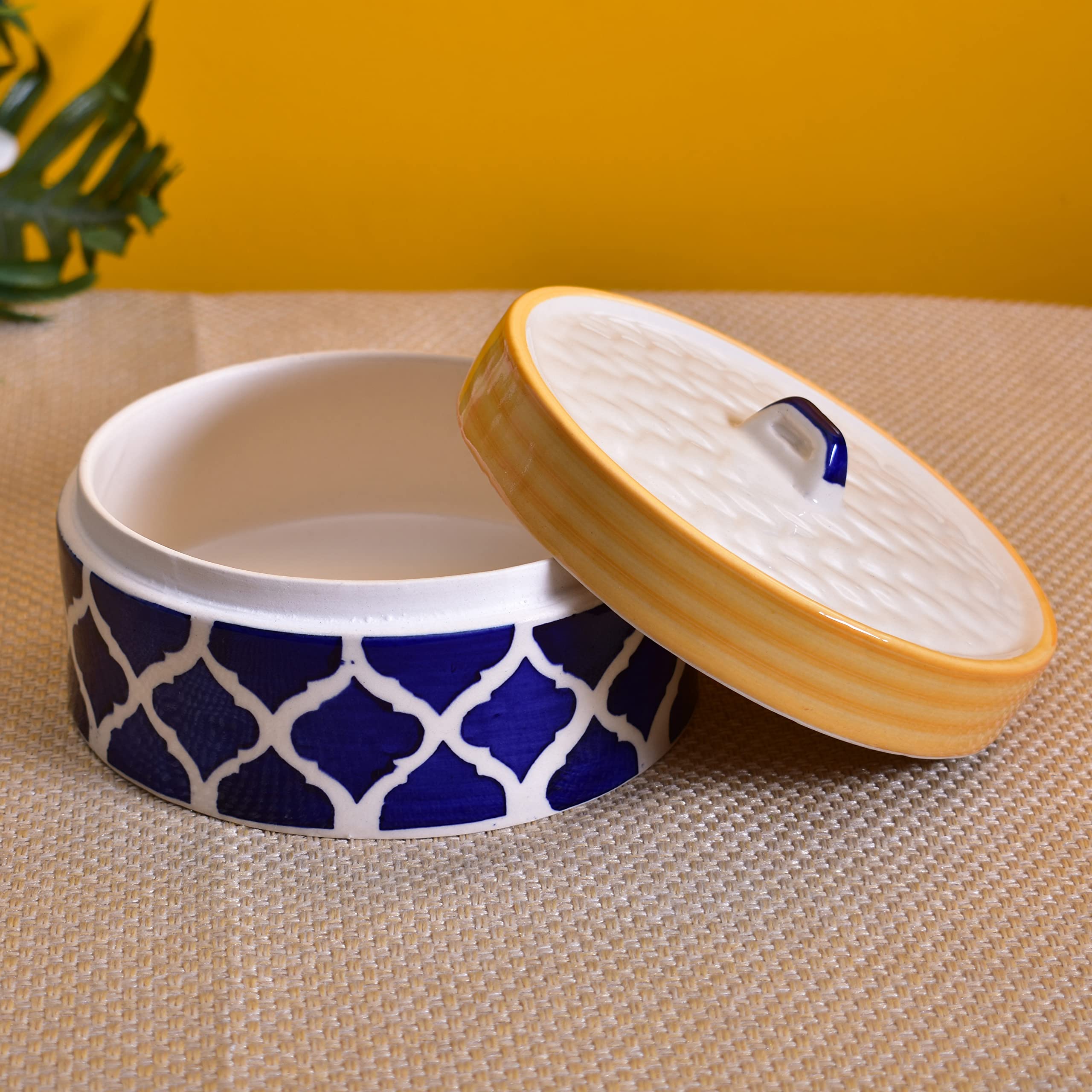 Kunhar Ceramic Donga with Lid, Ceramic Serving Donga, 700 Ml, 1 Piece, Yellow Blue — product view 4