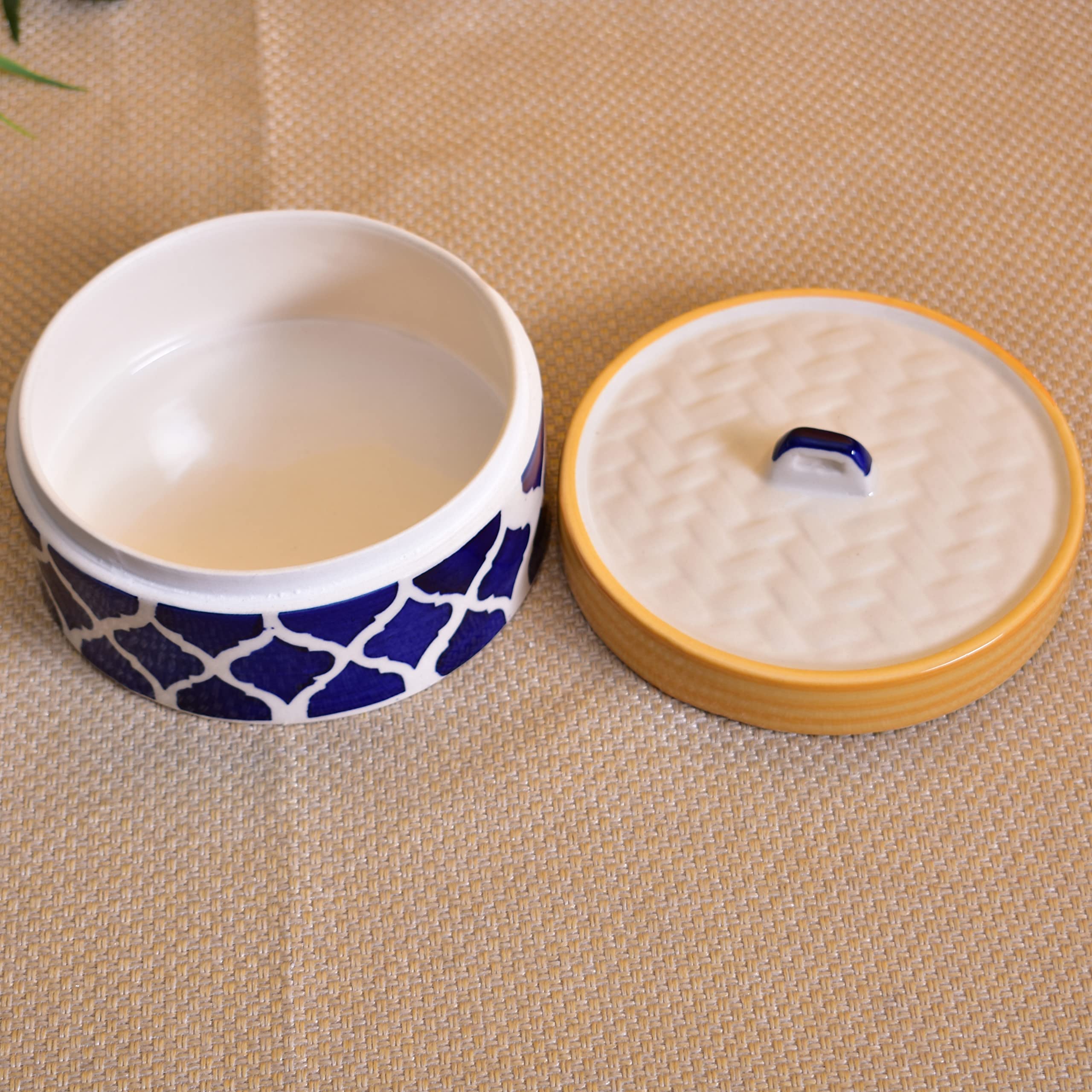 Kunhar Ceramic Donga with Lid, Ceramic Serving Donga, 700 Ml, 1 Piece, Yellow Blue — product view 6