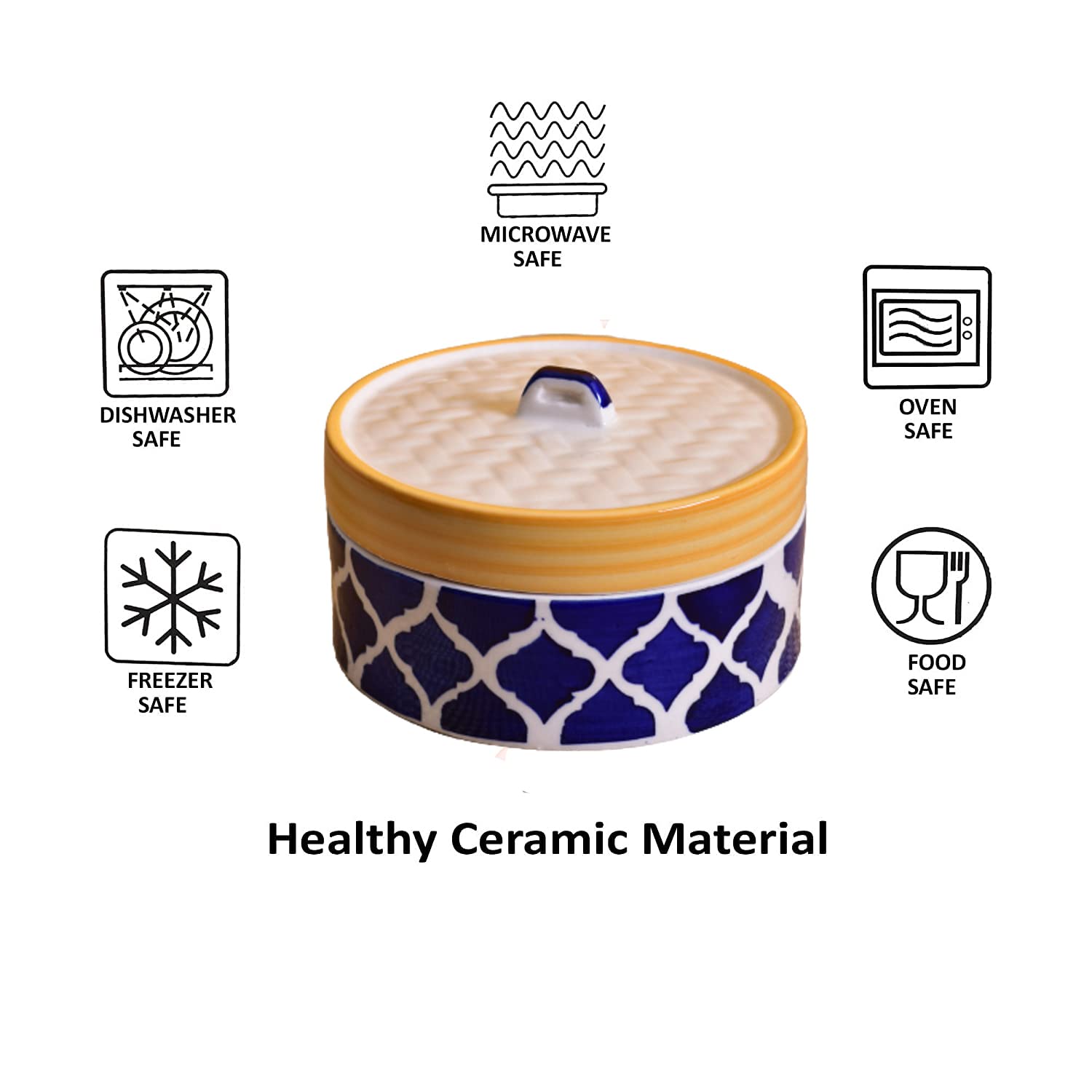 Kunhar Ceramic Donga with Lid, Ceramic Serving Donga, 700 Ml, 1 Piece, Yellow Blue — product view 7