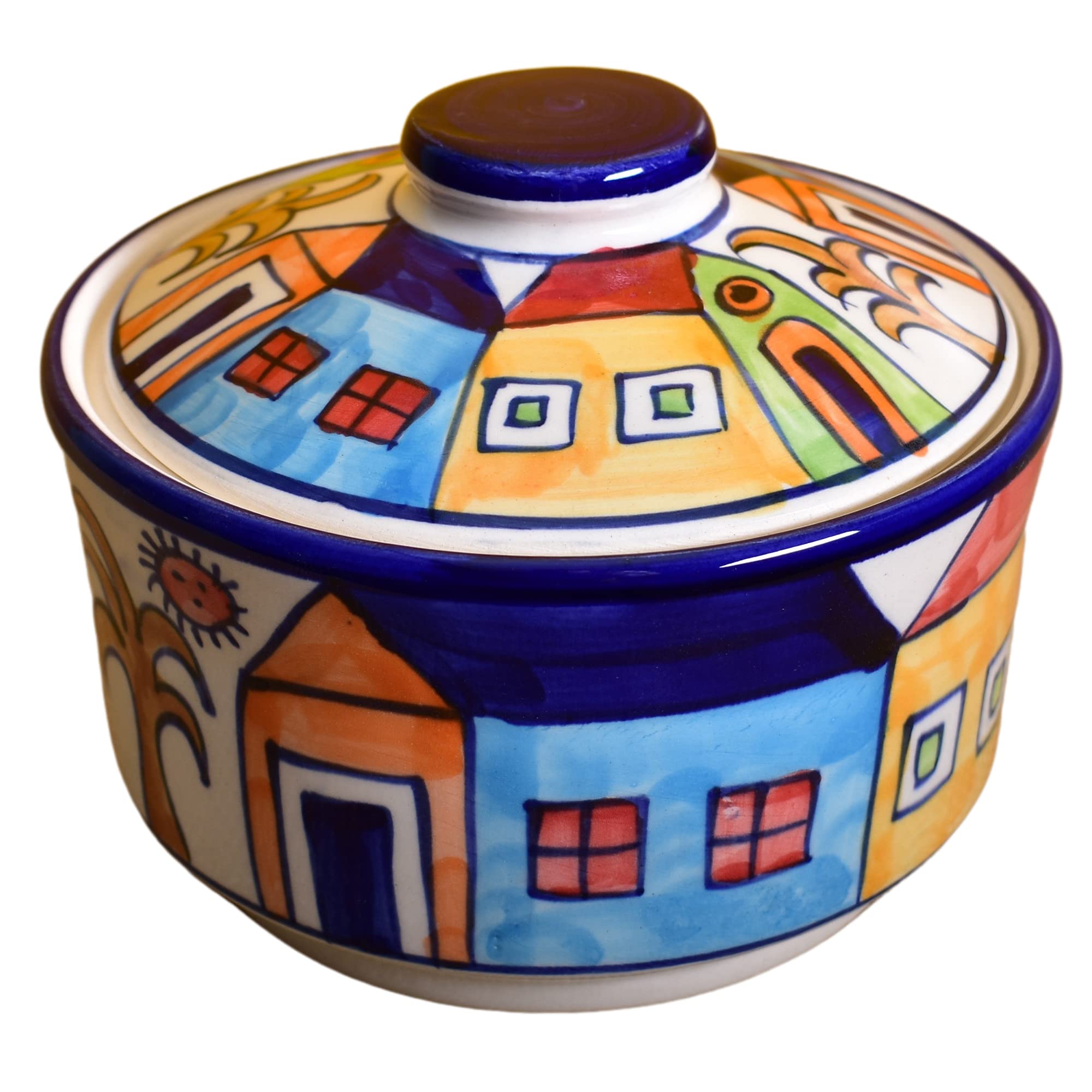 Kunhar Ceramic Hut Painting Ceramic Donga, Ceramic Serving Donga, 450 Ml, 1 Piece, Multicolor