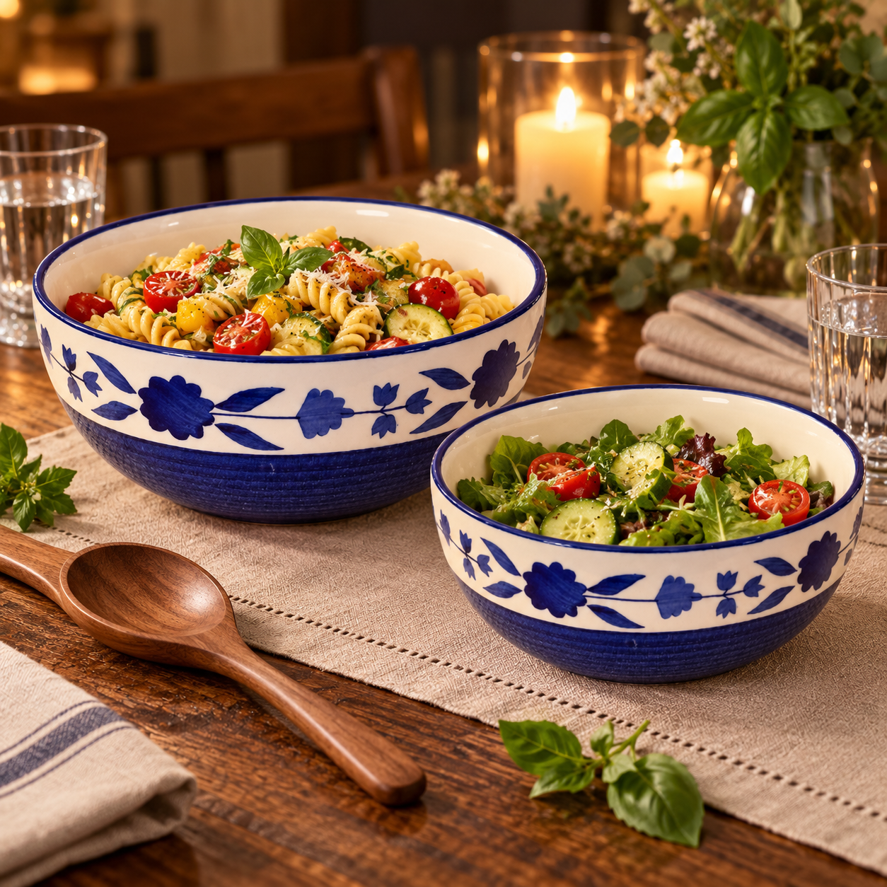 KunhaR Ceramic Mixing Bowl Set, 1500 ml & 800 ml, Blue | Set of 2 Nesting Bowls for Mixing, Serving, Salad, Pasta, Snacks & Kitchen Prep