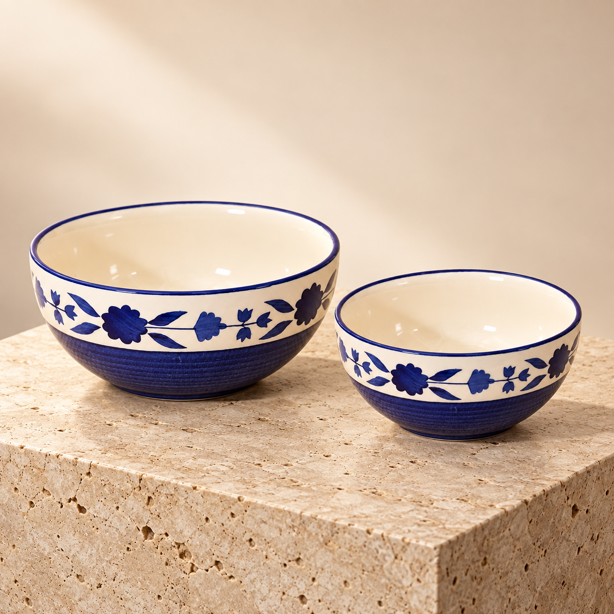 KunhaR Ceramic Mixing Bowl Set, 1500 ml & 800 ml, Blue | Set of 2 Nesting Bowls for Mixing, Serving, Salad, Pasta, Snacks & Kitchen Prep