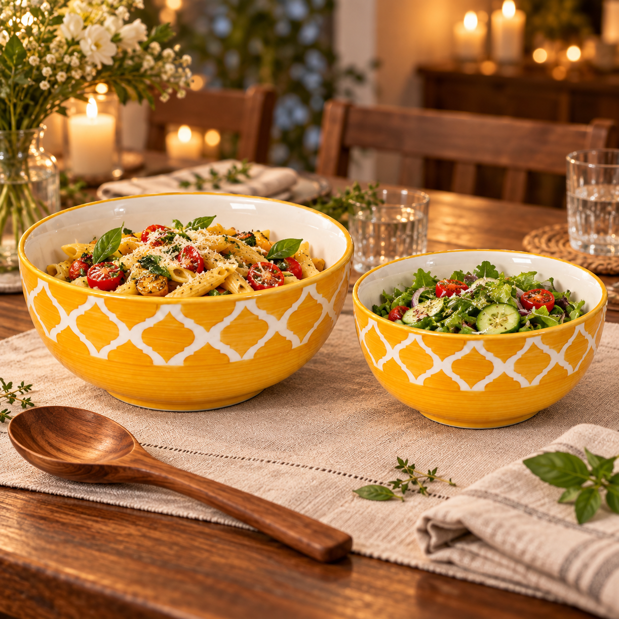 KunhaR Ceramic Mixing Bowl Set, 1500 ml & 800 ml, Yellow Chidi | Set of 2 Nesting Bowls for Mixing, Serving, Salad, Pasta, Snacks & Kitchen Prep - Image 3