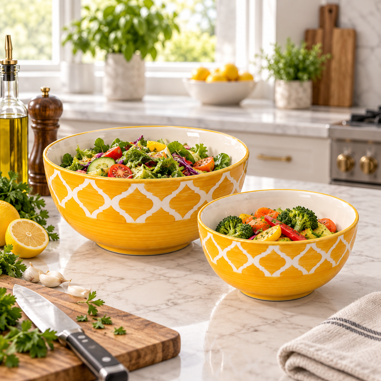 KunhaR Ceramic Mixing Bowl Set, 1500 ml & 800 ml, Yellow Chidi | Set of 2 Nesting Bowls for Mixing, Serving, Salad, Pasta, Snacks & Kitchen Prep - Image 4