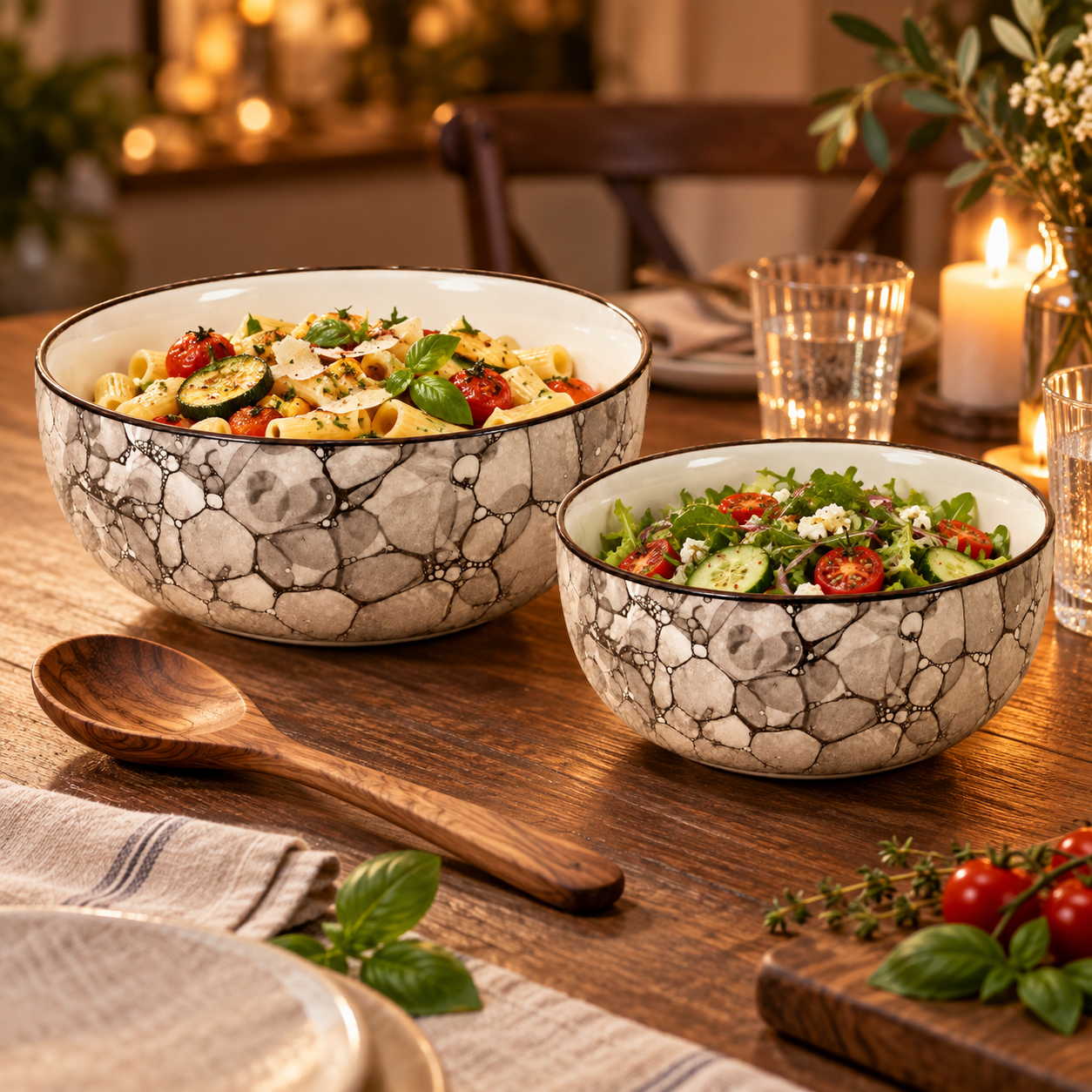 KunhaR Ceramic Mixing Bowl Set, 1500 ml & 800 ml, Black Luster | Set of 2 Nesting Bowls for Mixing, Serving, Salad, Pasta, Snacks & Kitchen Prep - Image 3