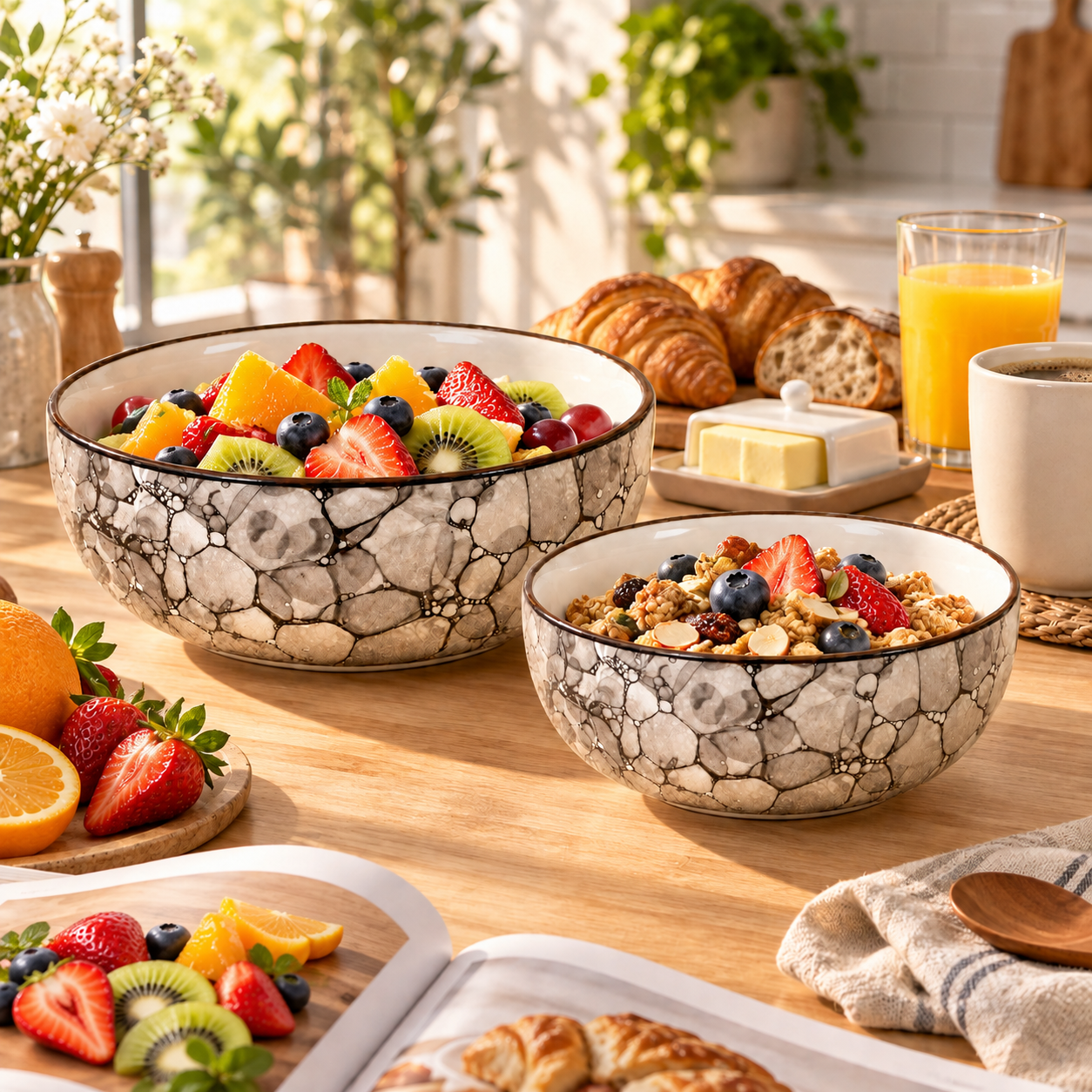 KunhaR Ceramic Mixing Bowl Set, 1500 ml & 800 ml, Black Luster | Set of 2 Nesting Bowls for Mixing, Serving, Salad, Pasta, Snacks & Kitchen Prep - Image 5
