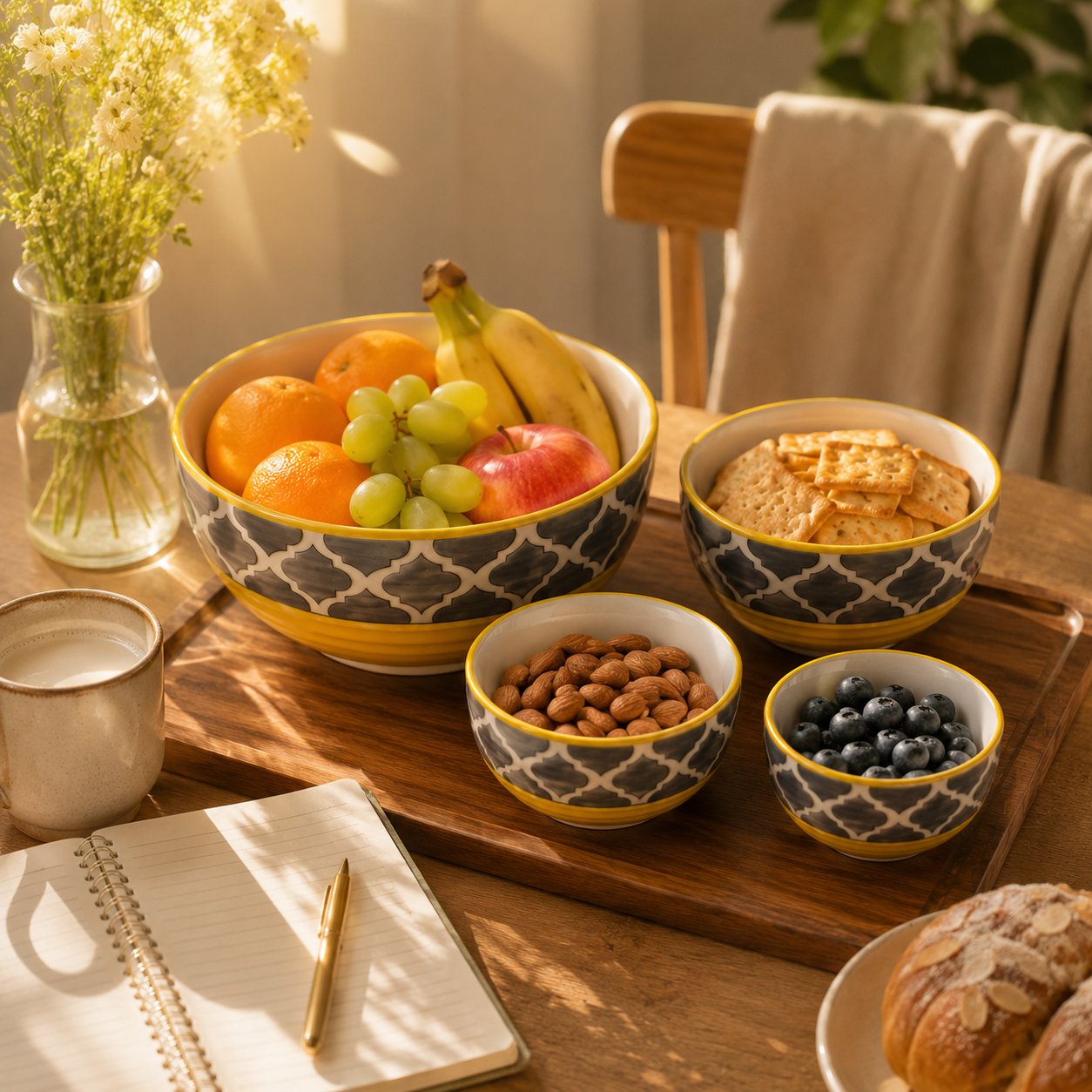 Kunhar Ceramic Mixing Bowl Set – 4 Pieces (1500ml, 800ml, 600ml, 400ml), Yellow Grey – Durable, Microwave & Dishwasher Safe – Ideal for Mixing, Serving & Storage - Image 2