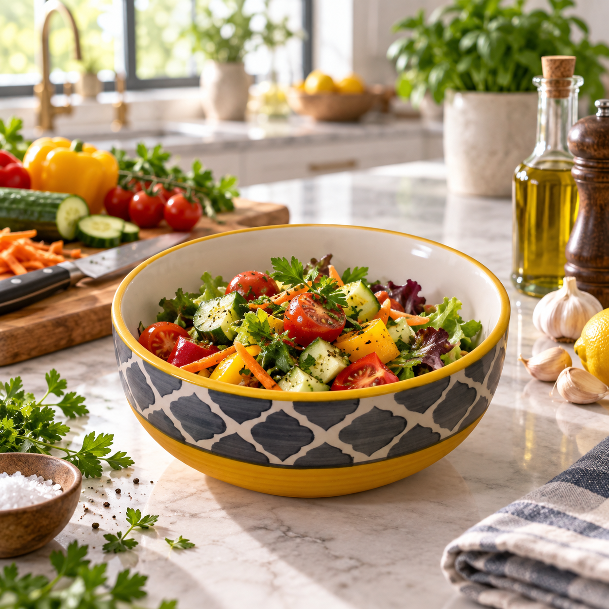 KunhaR Ceramic Serving Bowl, 600 ml, Yellow Grey, Multipurpose Bowl for Mixing, Serving, Salad, Pasta & Snacks, 1 Piece - Image 4
