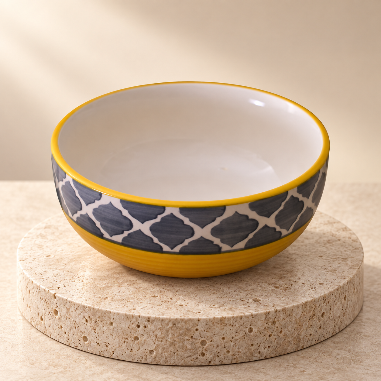 KunhaR Ceramic Serving Bowl, 600 ml, Yellow Grey, Multipurpose Bowl for Mixing, Serving, Salad, Pasta & Snacks, 1 Piece - Image 6