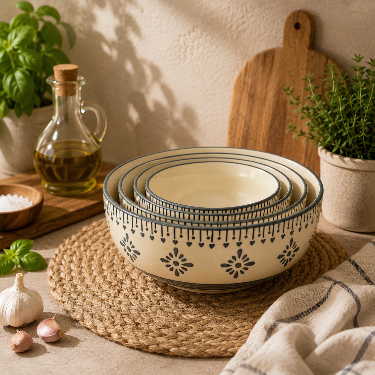 Kunhar Ceramic Mixing Bowl Set – 4 Pieces (1500ml, 800ml, 600ml, 400ml), Grey Desert Sand – Durable, Microwave & Dishwasher Safe – Ideal for Mixing, Serving & Storage - Image 1