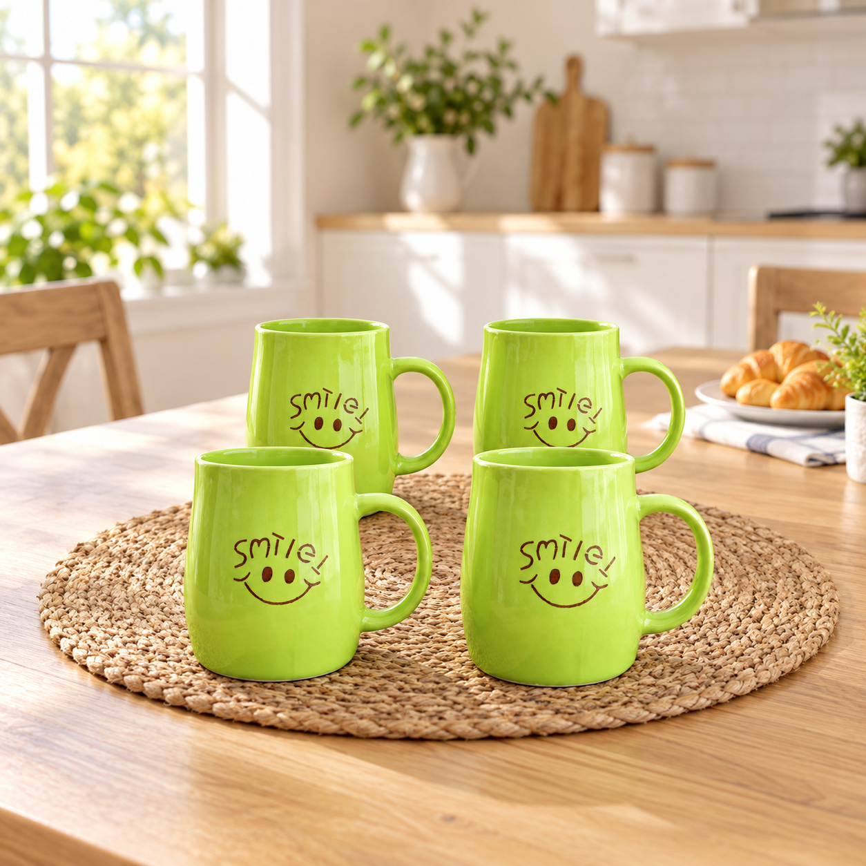 Kunhar Ceramic Coffee Mug, Ceramic Milk Mug - 4 Pieces, Green, 350 ml