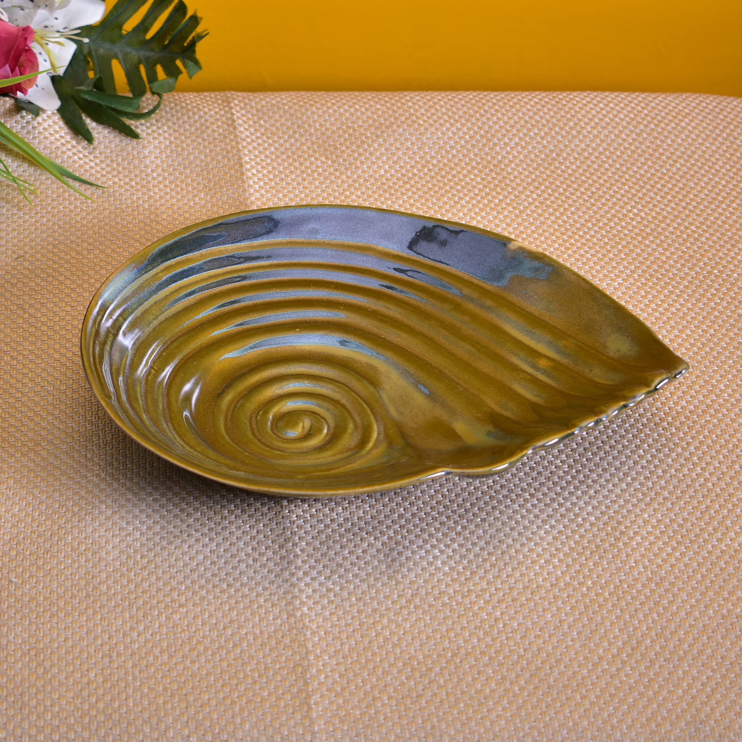 Kunhar Glazed Studio Pottery Ceramic Platter, 1 Piece, Dull Brown (11 Inch x 8.9 Inch) — product view 3