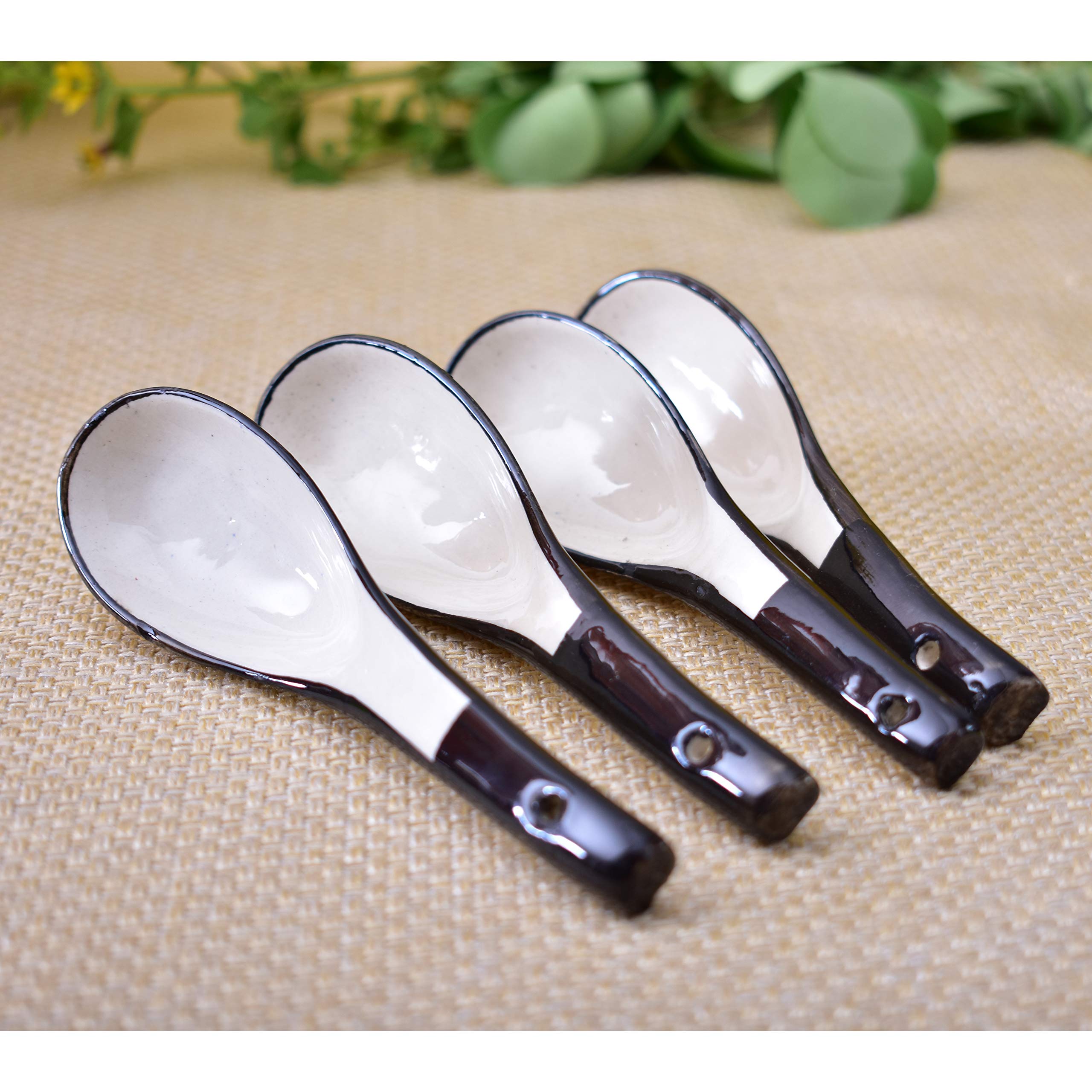 KunhaR Ceramic Soup Spoon - 4 Pieces, Black White