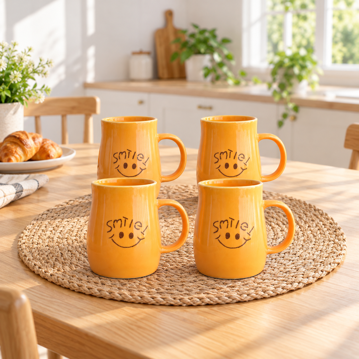 Kunhar Ceramic Coffee Mug, Ceramic Milk Mug - 4 Pieces, Orange, 350 ml