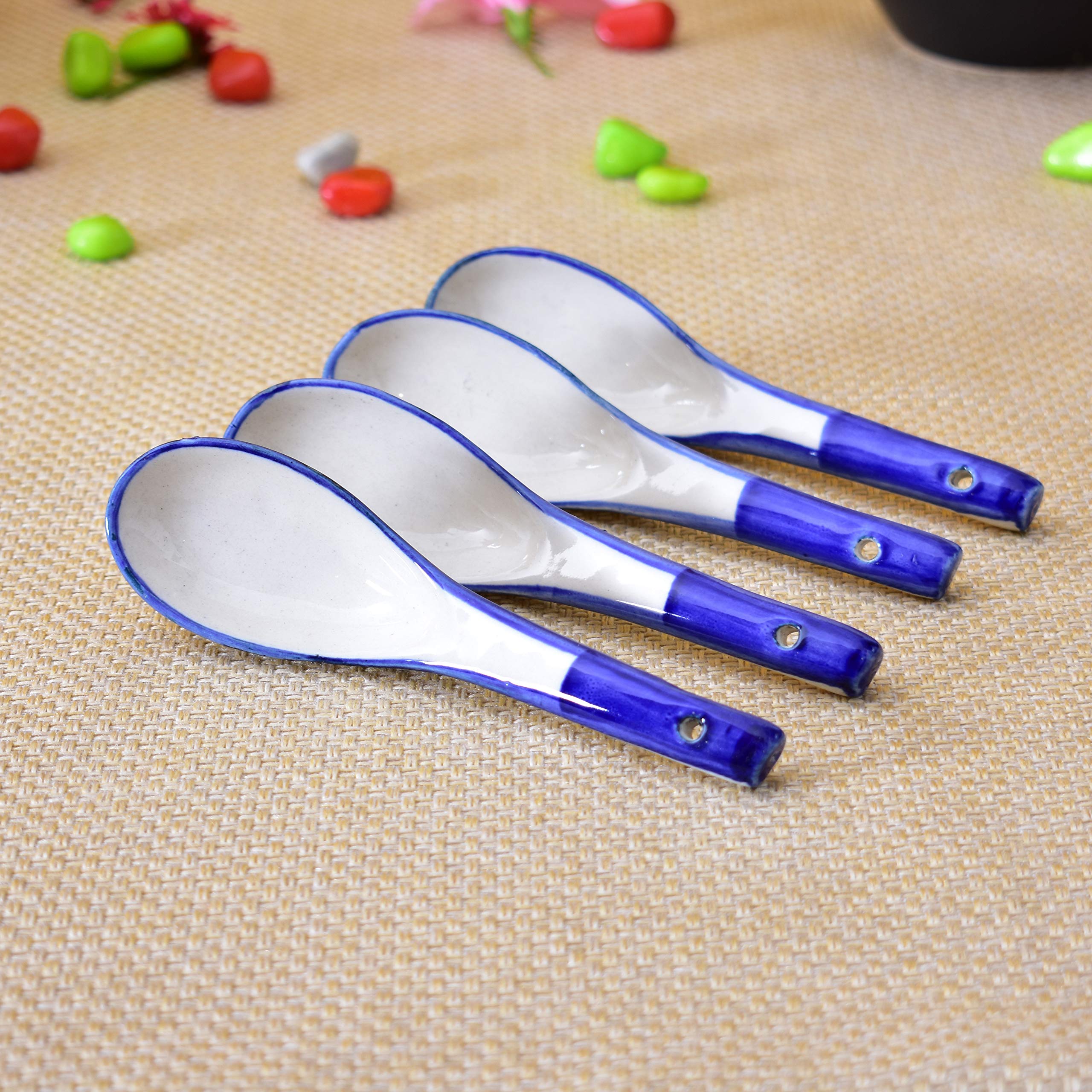 KunhaR Ceramic Soup Spoon - 4 Pieces, Blue White