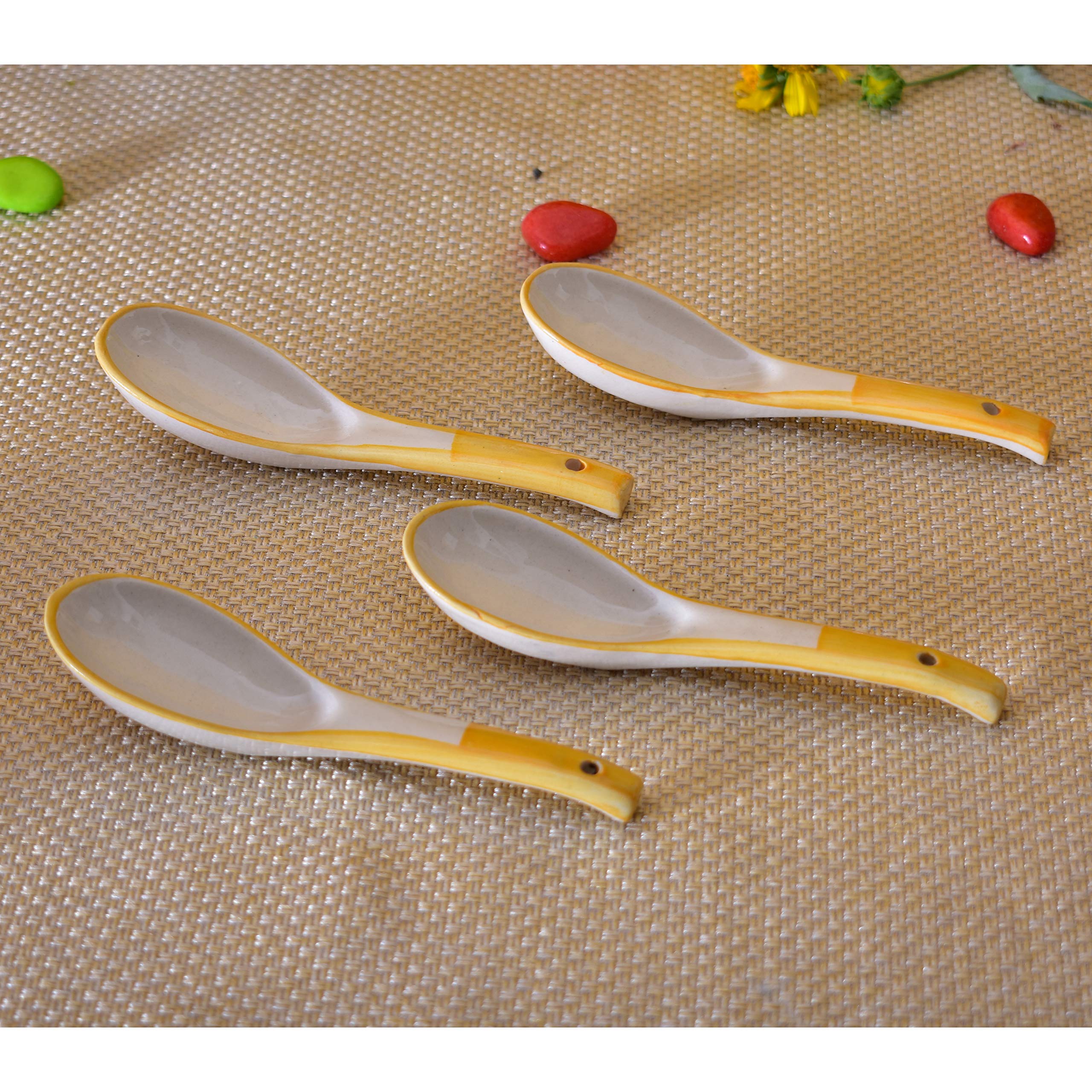 KunhaR Ceramic Soup Spoon - 4 Pieces, Yellow White