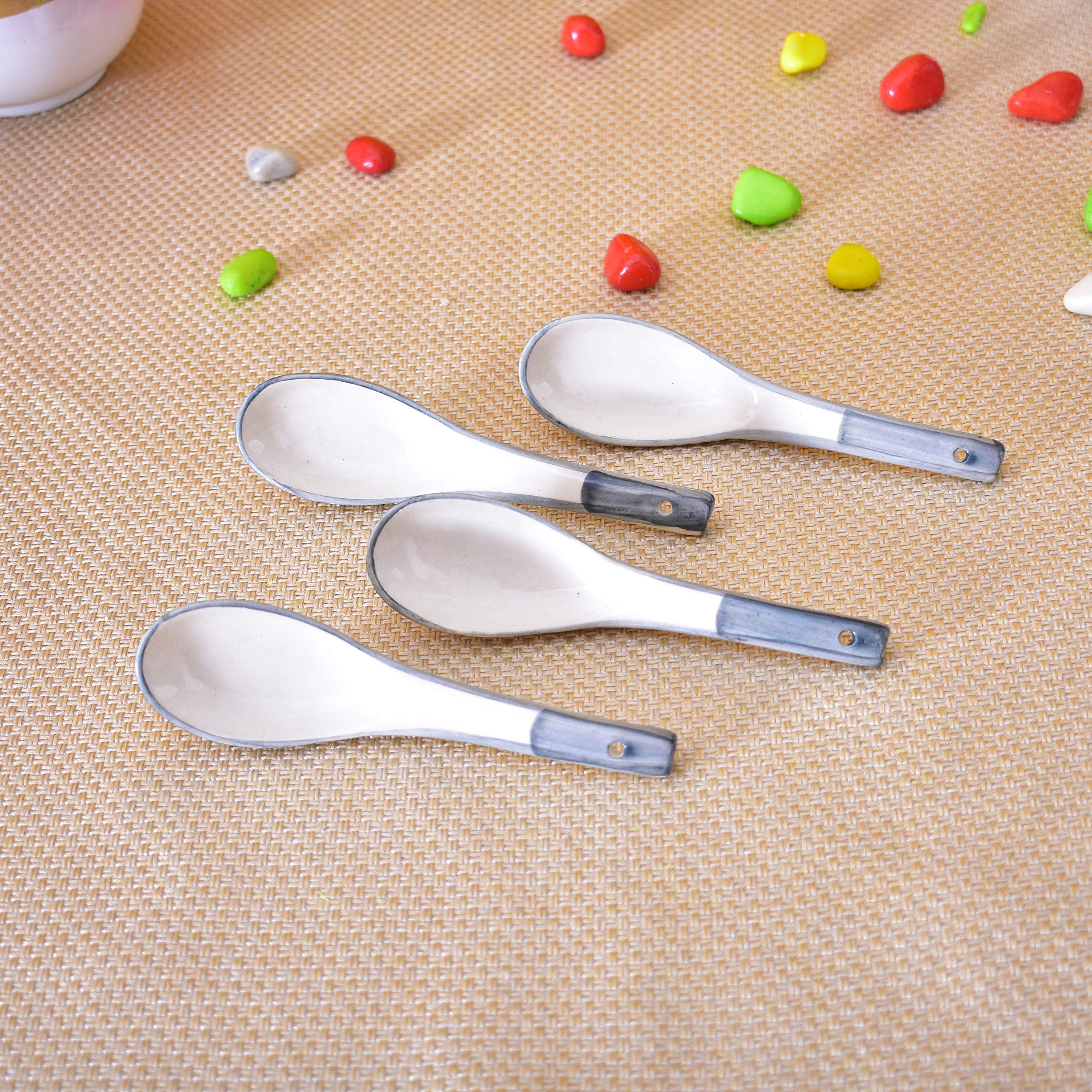 KunhaR Ceramic Soup Spoon - 4 Pieces, Gray White — product view 2