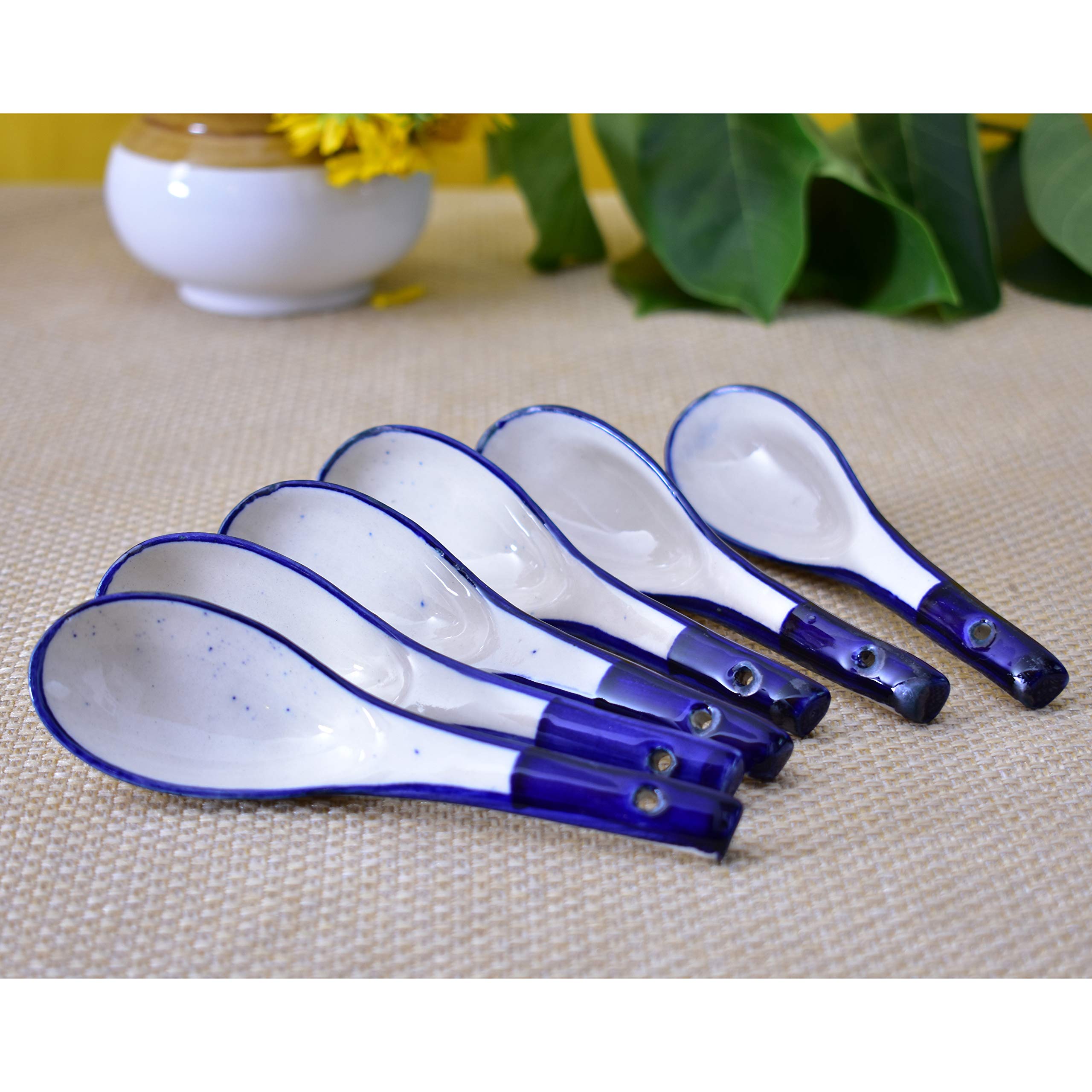 KunhaR Ceramic Soup Spoon - 6 Pieces, Blue White