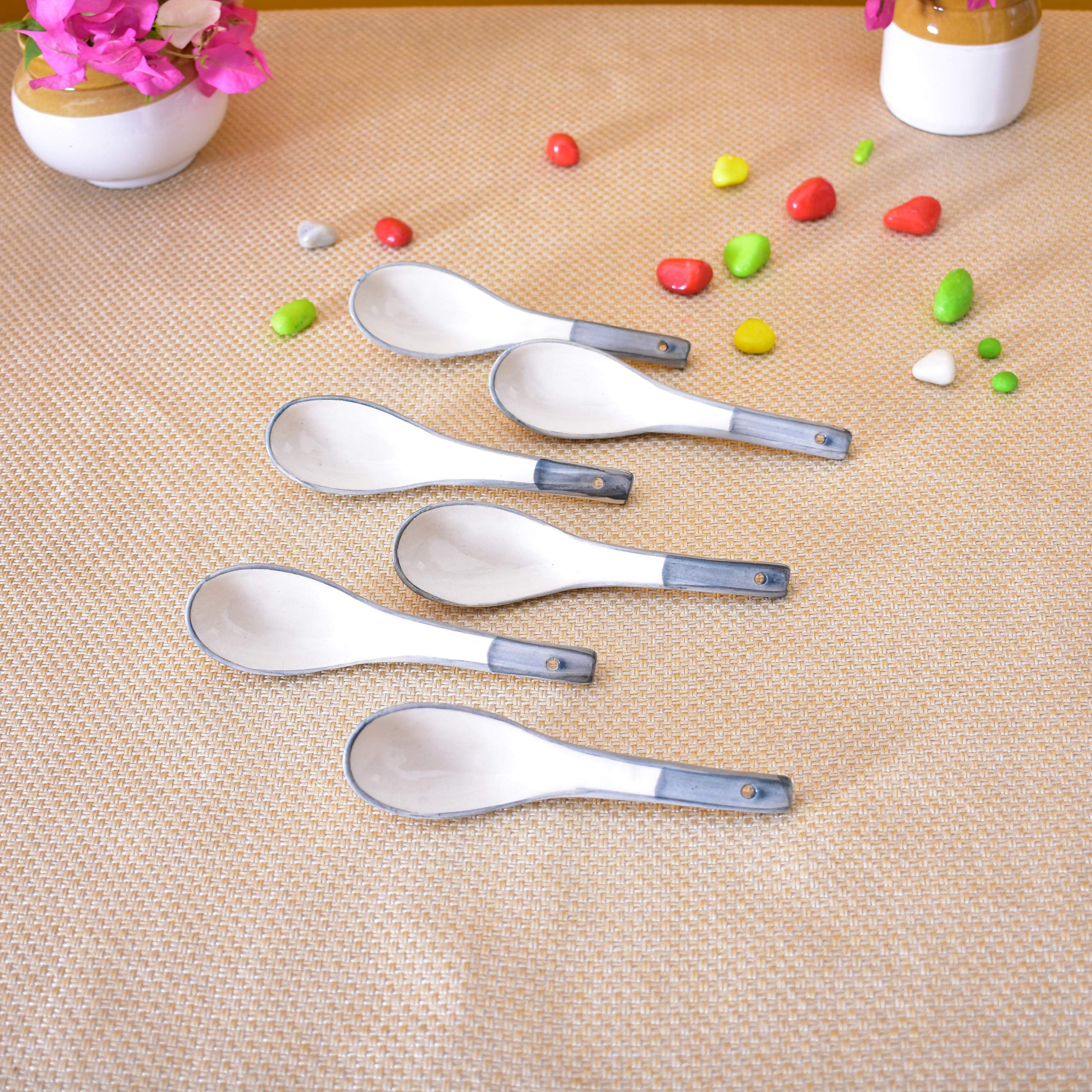 KunhaR Ceramic Soup Spoon - 6 Pieces, Gray White — product view 1
