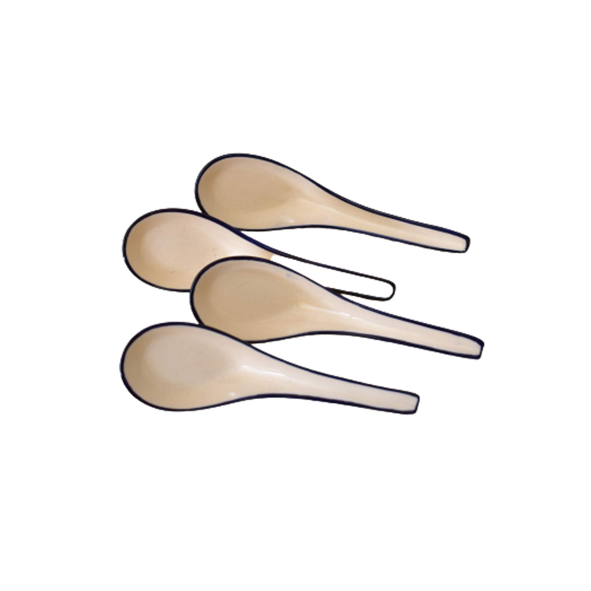 KunhaR Ceramic Soup Spoon - 4 Pieces, White Blue Border — product view 2
