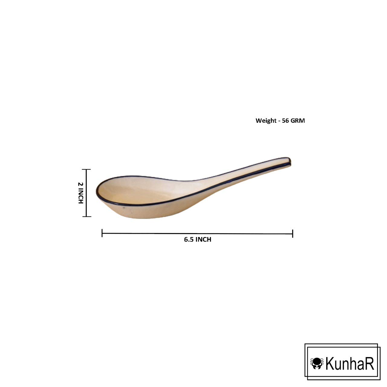 KunhaR Ceramic Soup Spoon - 4 Pieces, White Blue Border — product view 3