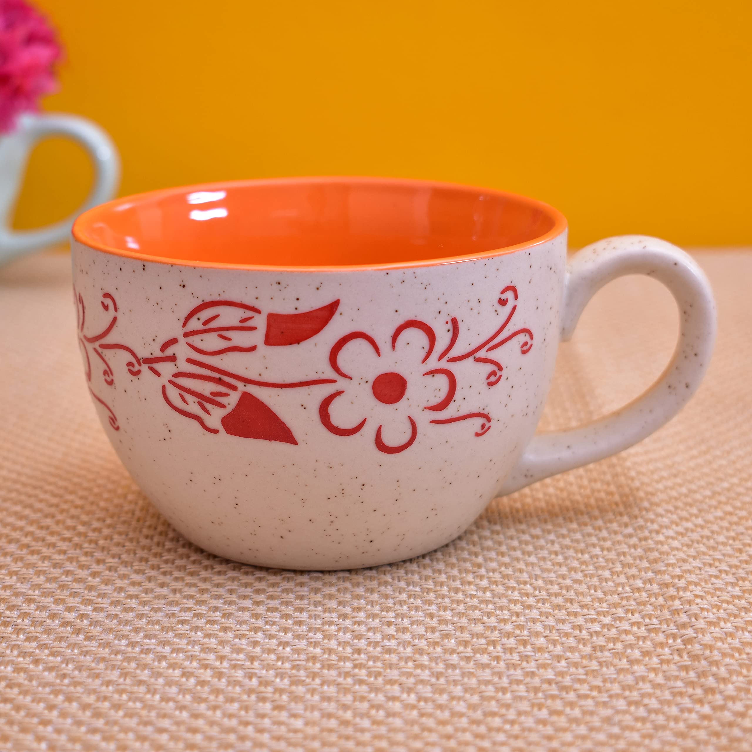 Kunhar Ceramic Soup Mug - White Orange, 2 Piece, 350 ML — Amazon product image