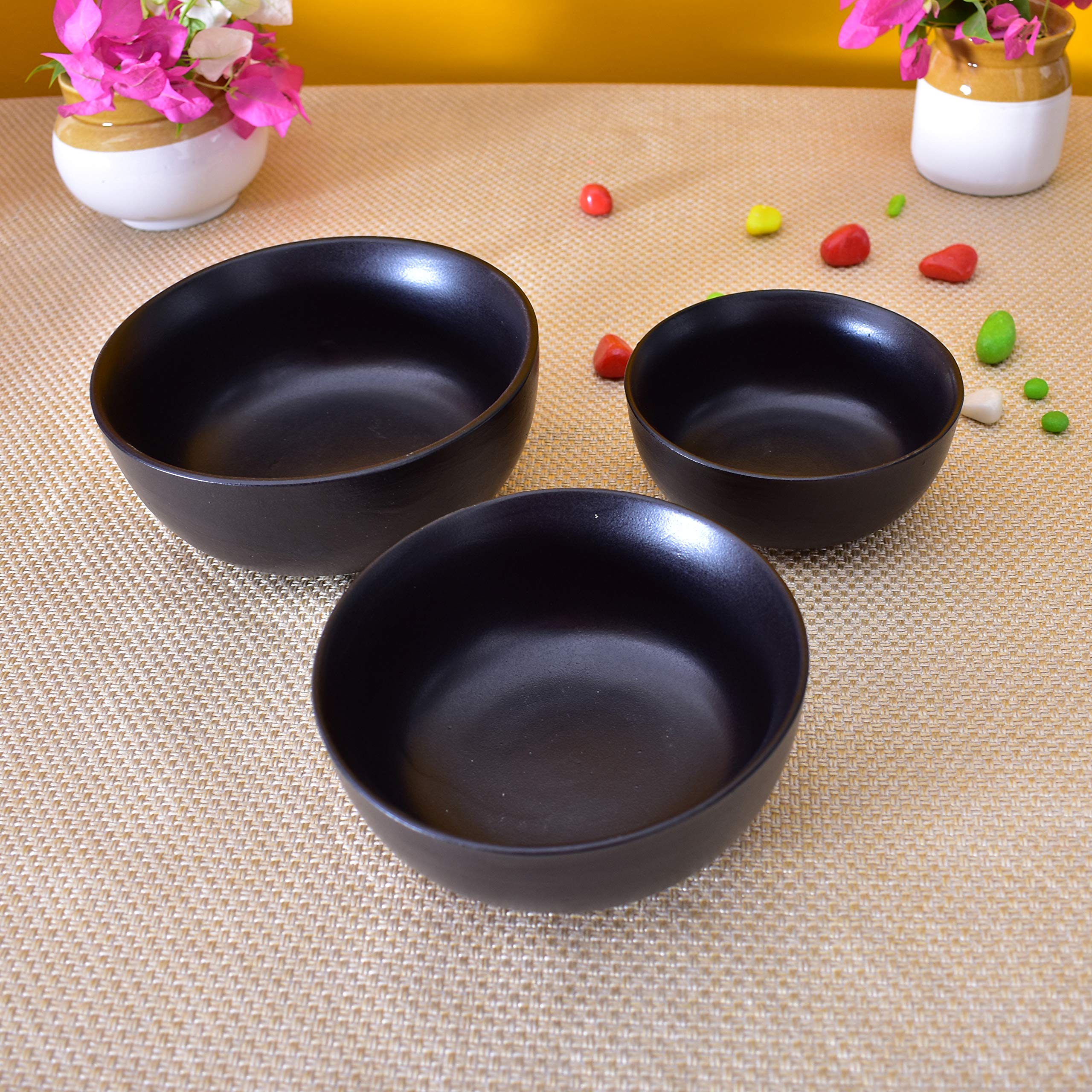 Kunhar Ceramic Mixing Bowl - 750 ML, 500 ML and 300 ML, 3 Pieces, Black Matt — product view 1
