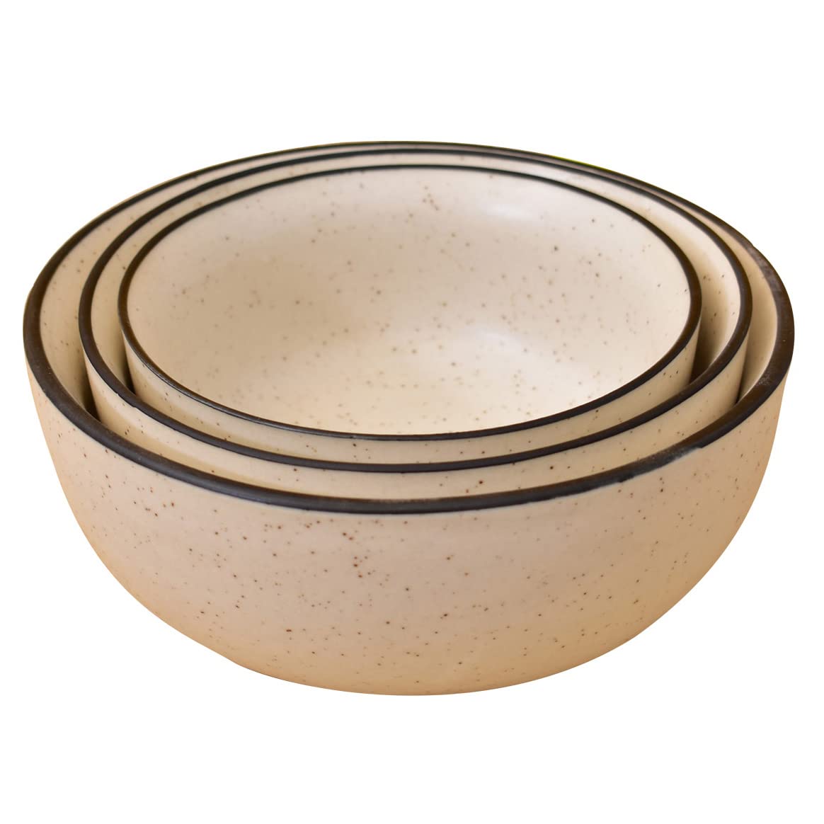 Kunhar Ceramic Mixing Bowl - 750 ML, 500 ML and 300 ML, 3 Pieces, White Matt Black Border — product view 1