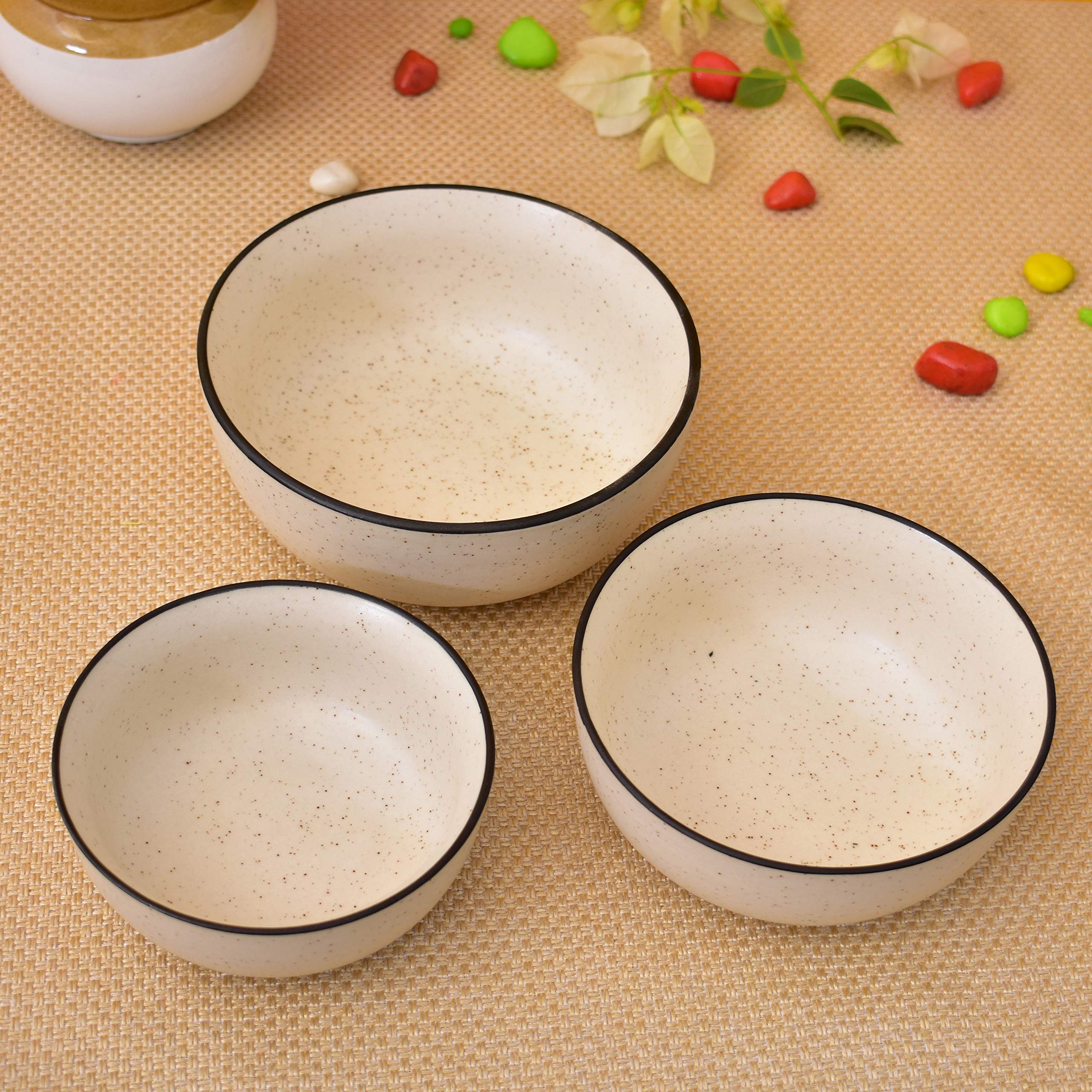 Kunhar Ceramic Mixing Bowl - 750 ML, 500 ML and 300 ML, 3 Pieces, White Matt Black Border — product view 4