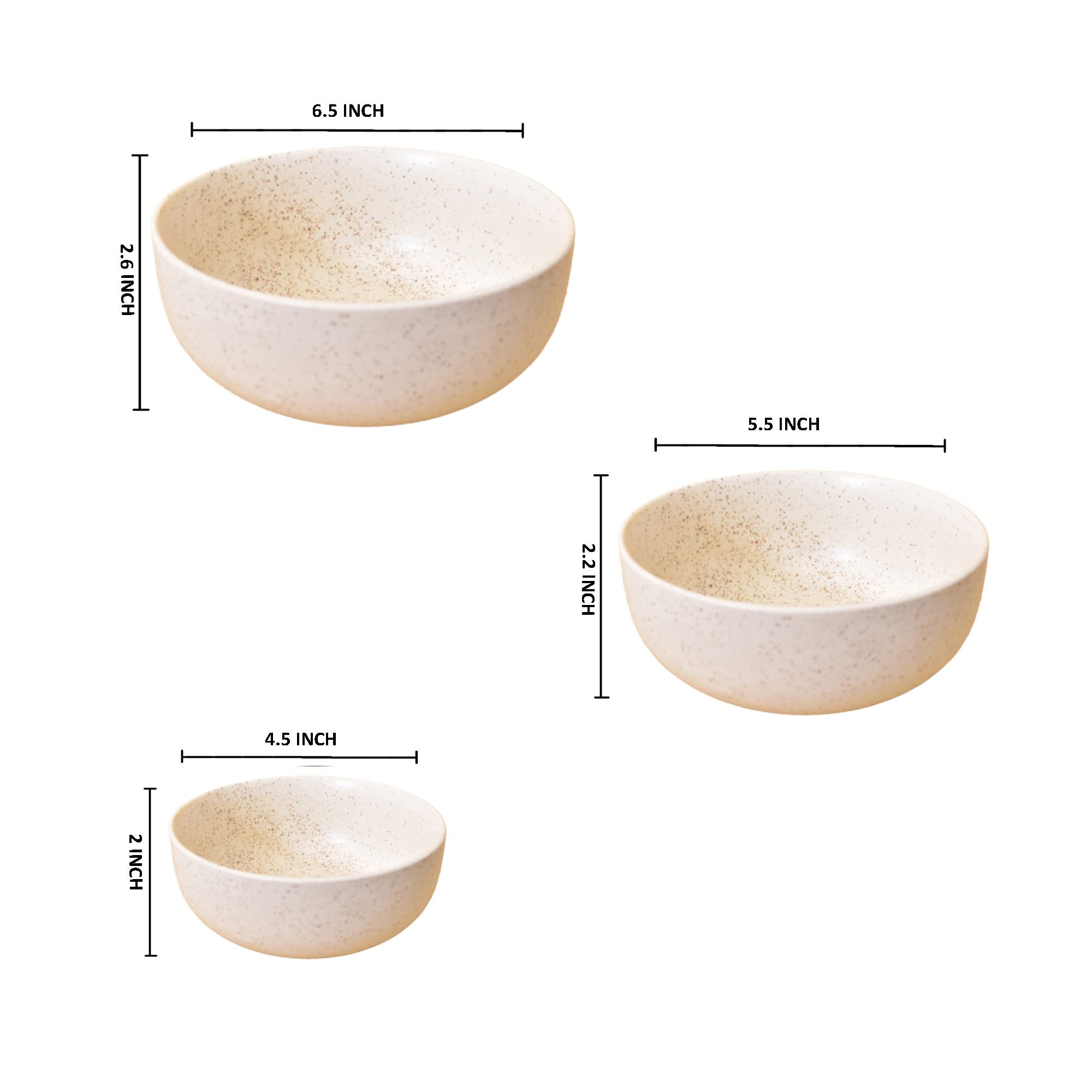 Kunhar Ceramic Mixing Bowl - 750 ML, 500 ML and 300 ML, 3 Pieces, White Matt — product view 2