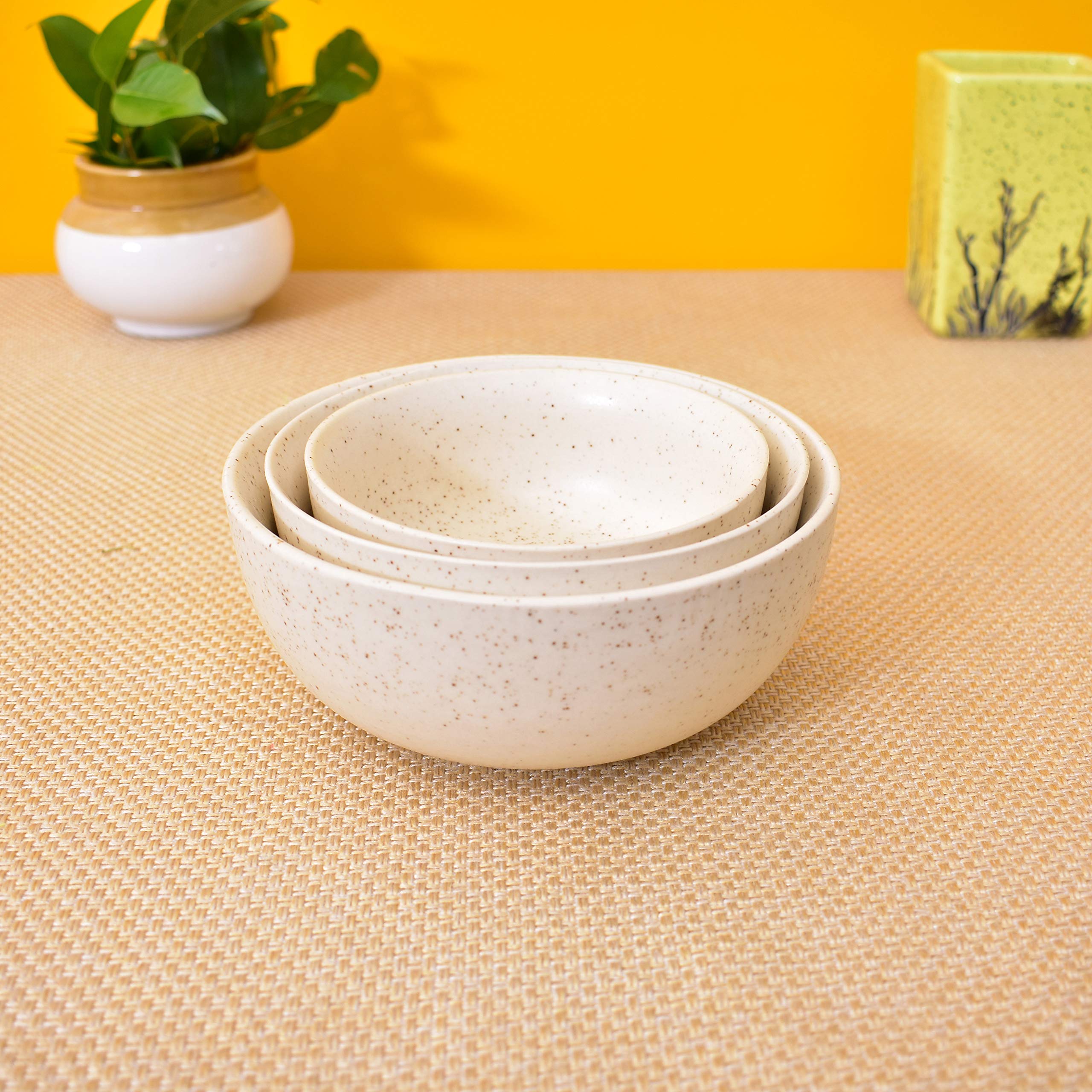 Kunhar Ceramic Mixing Bowl - 750 ML, 500 ML and 300 ML, 3 Pieces, White Matt — product view 3