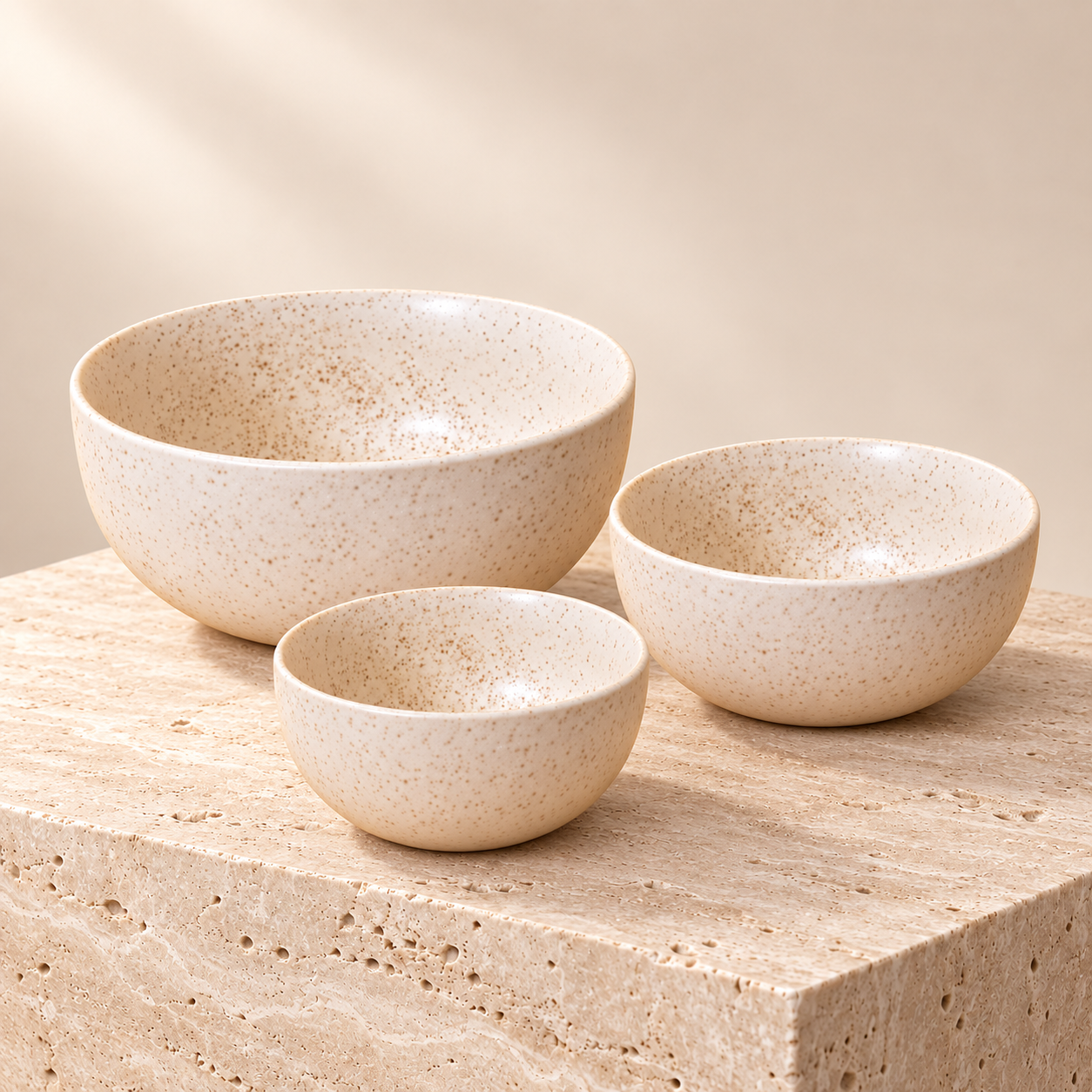 KunhaR Ceramic Mixing Bowl Set, 1500 ml, 800 ml & 600 ml, White Matt | Set of 3 Nesting Bowls for Mixing, Serving, Salad, Pasta, Snacks & Kitchen Prep