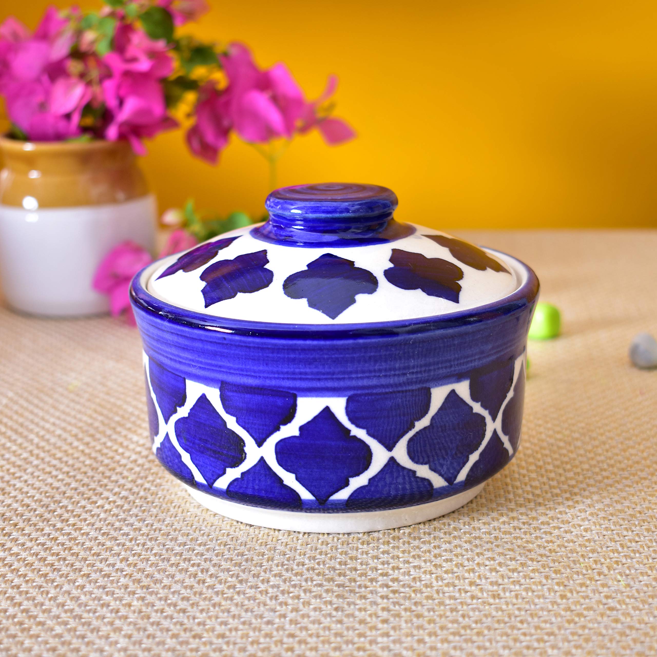 Kunhar Multipurpose Ceramic Donga – Blue Star | 450 ML Lidded Serving Donga | Microwave & Dishwasher Safe | Ideal for Gravy, Dal, Curry & More - Image 4