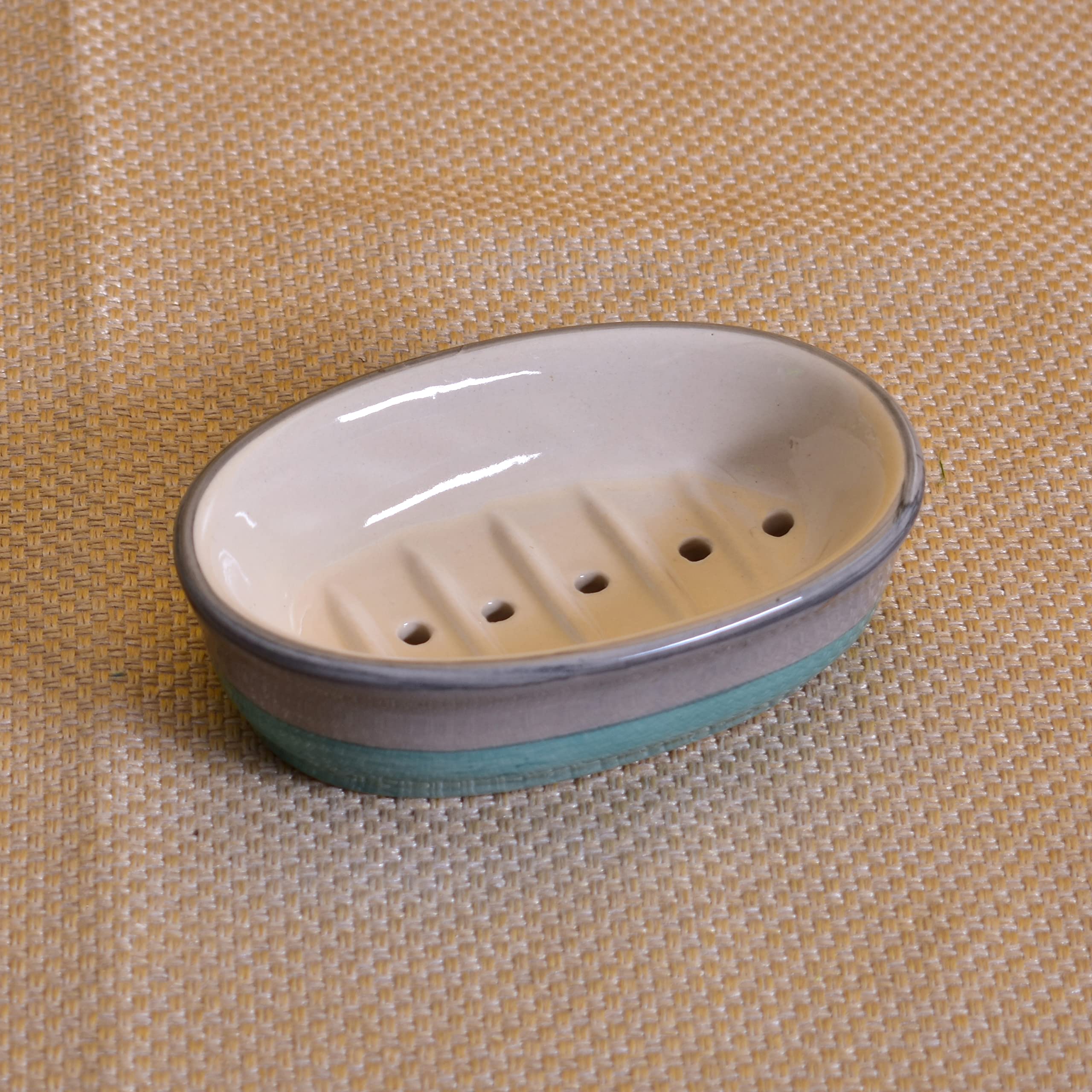 KunhaR Ceramic Soap Dish Holder, Ceramic Soap Dish Tray Holder (Moonstone Blue)