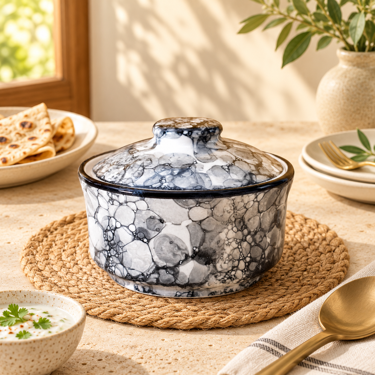 Kunhar Ceramic Donga with Lid, Ceramic Serving Donga, 450 Ml, 1 Piece, Black Luster