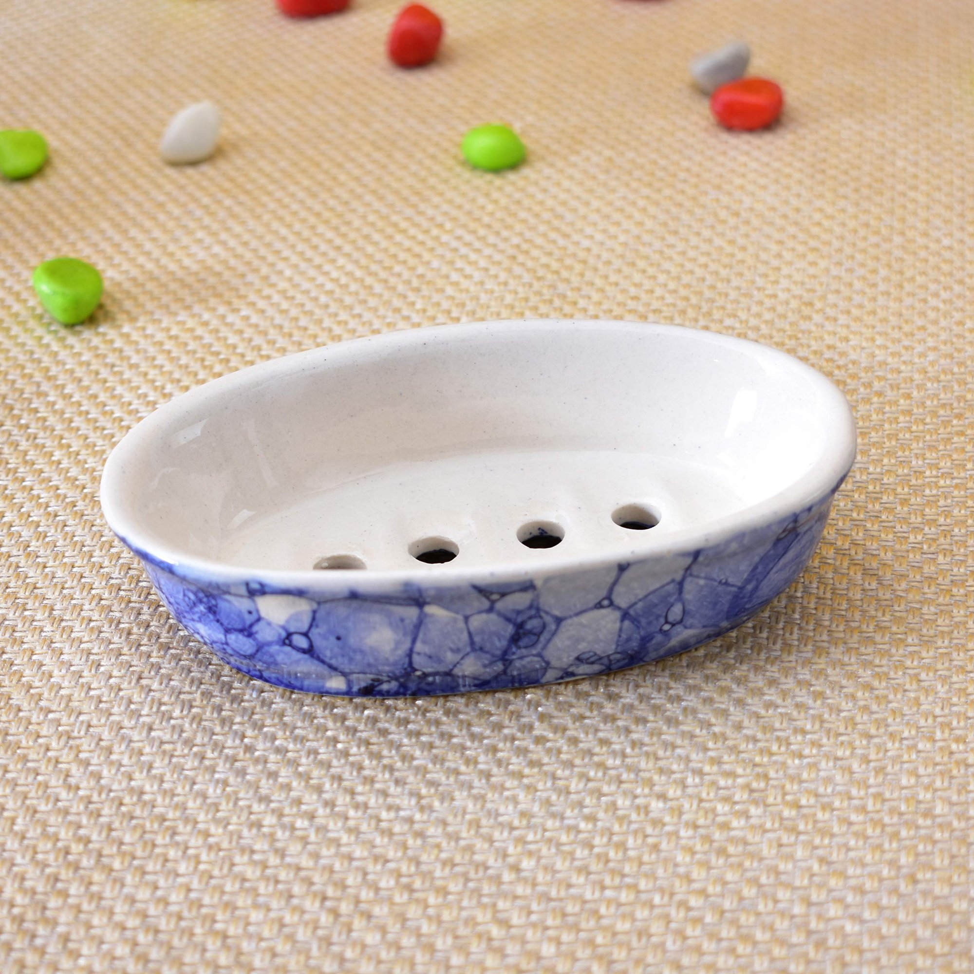 KunhaR Ceramic Soap Dish Holder, Ceramic Soap Dish Tray Holder,2 Pieces, Blue Luster