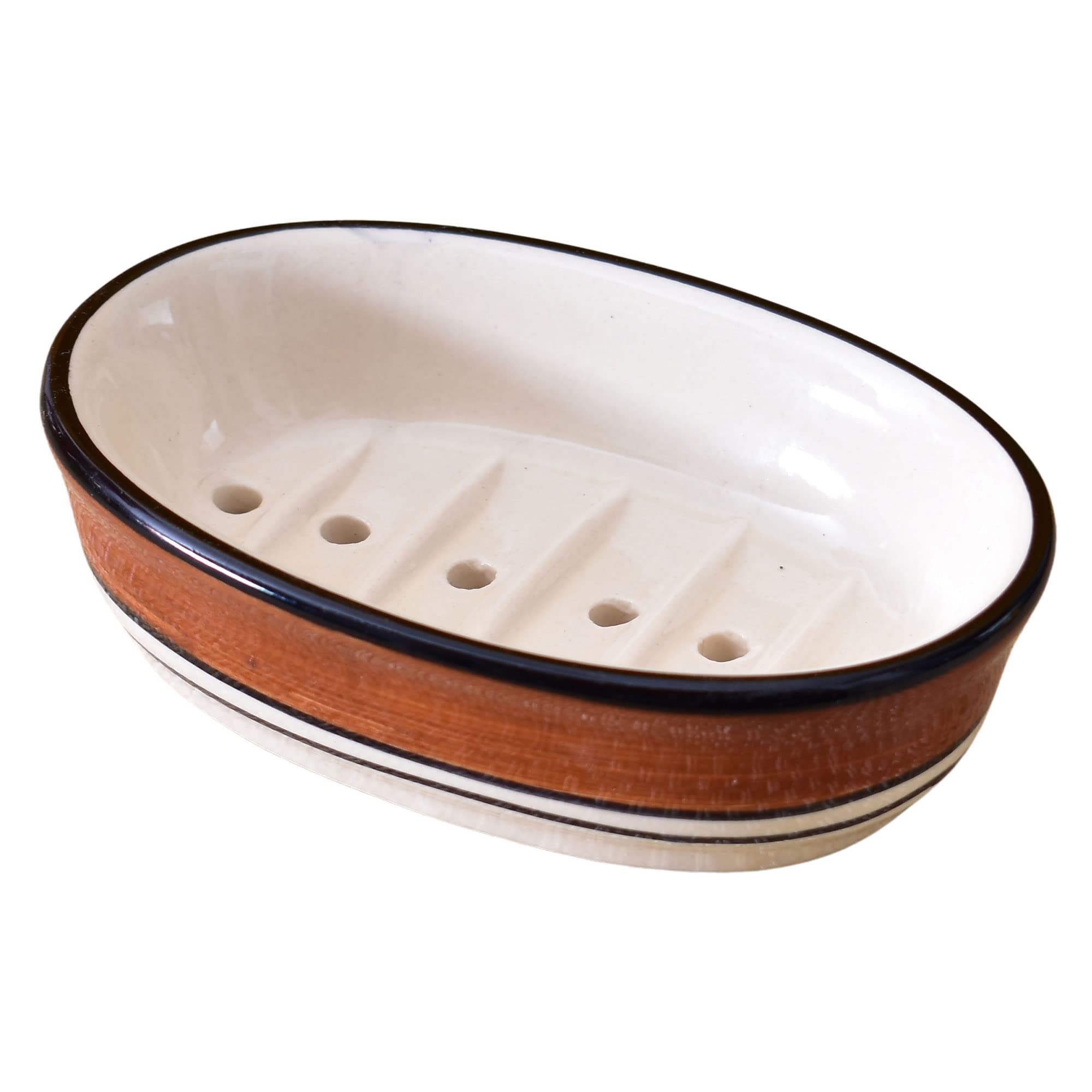 KunhaR Ceramic Soap Dish Holder, Ceramic Soap Dish Tray Holder,2 Pieces, White Brown