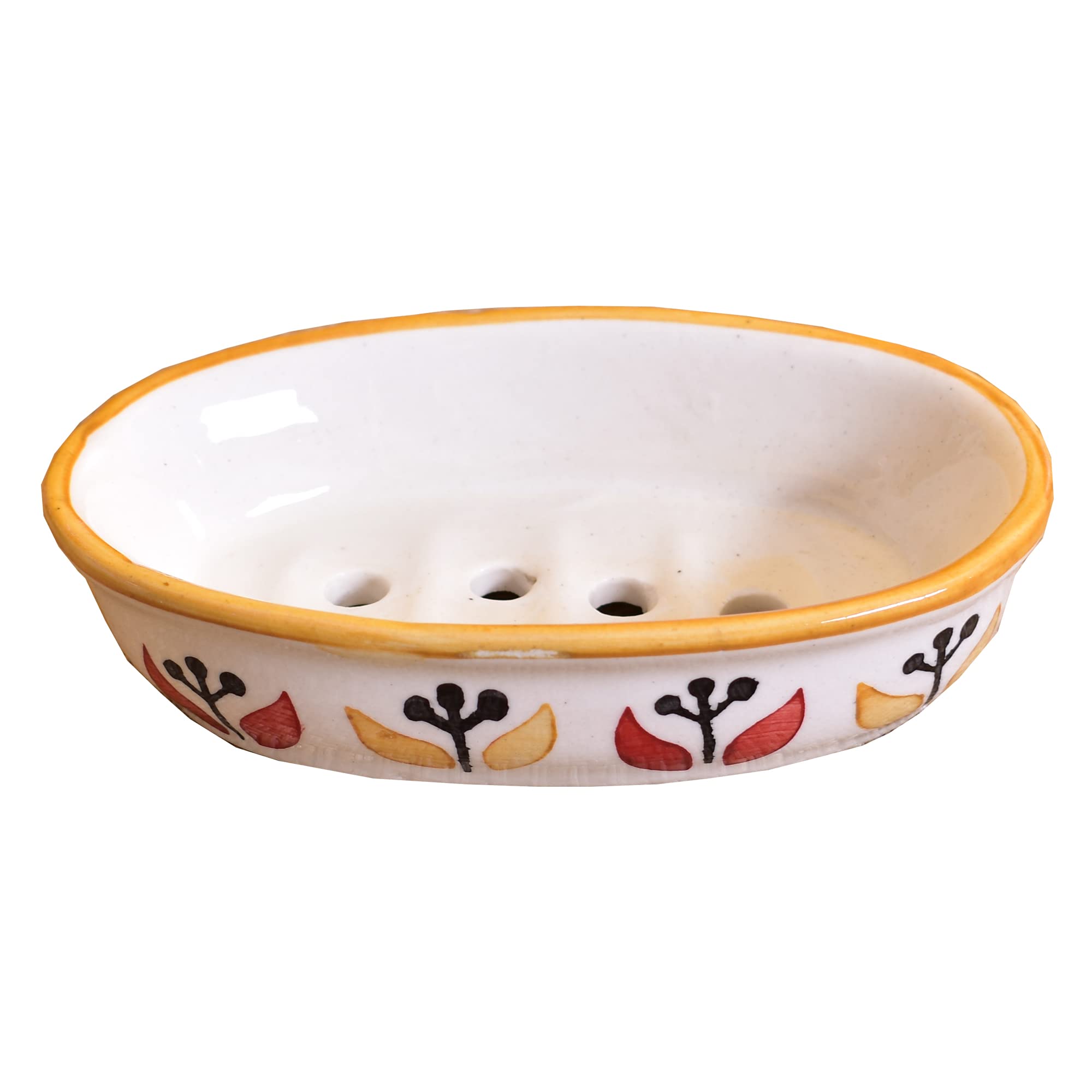 KunhaR Ceramic Soap Dish Holder, Ceramic Soap Dish Tray Holder,2 Pieces, White Yellow