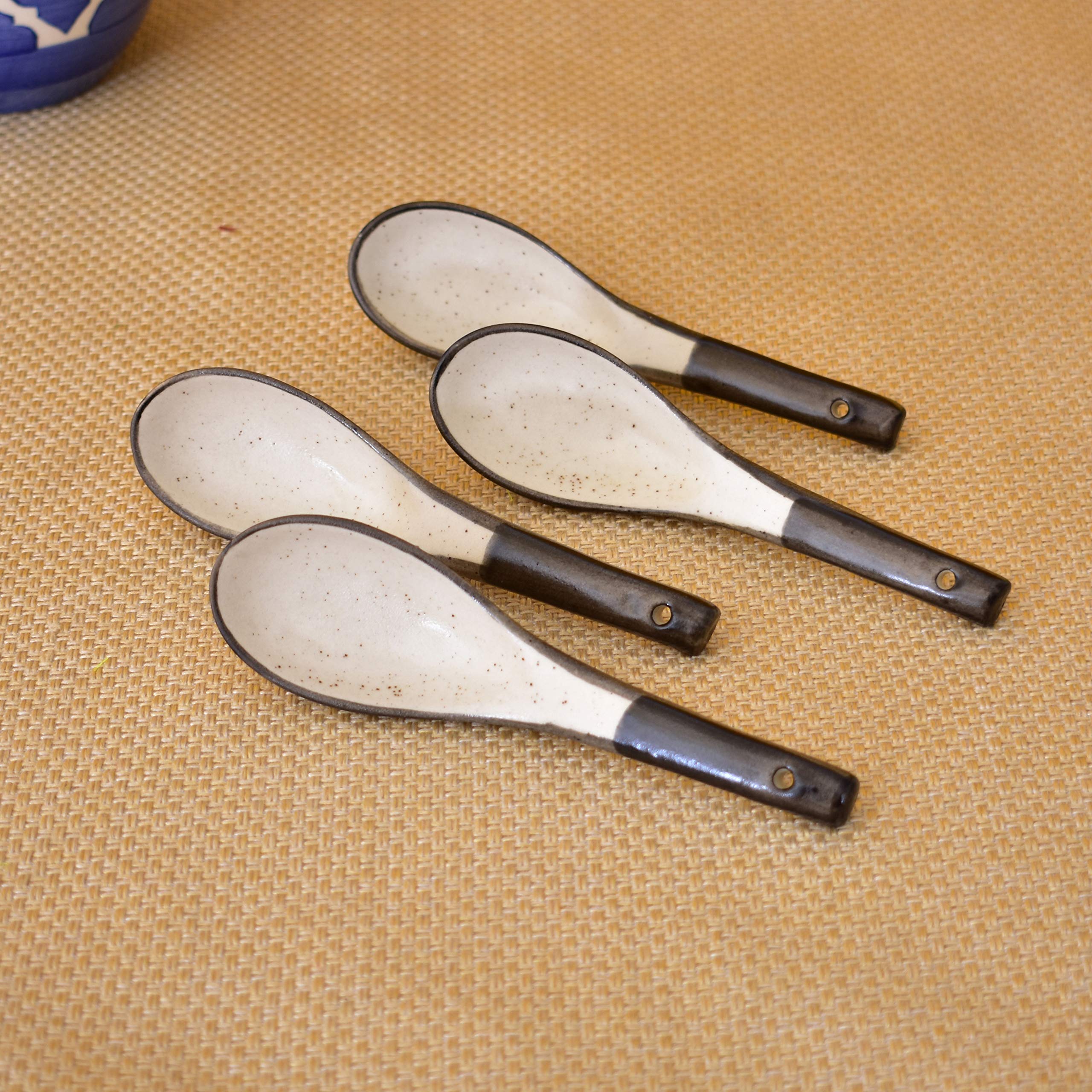 KunhaR Ceramic Soup Spoon - 4 Pieces, White Black