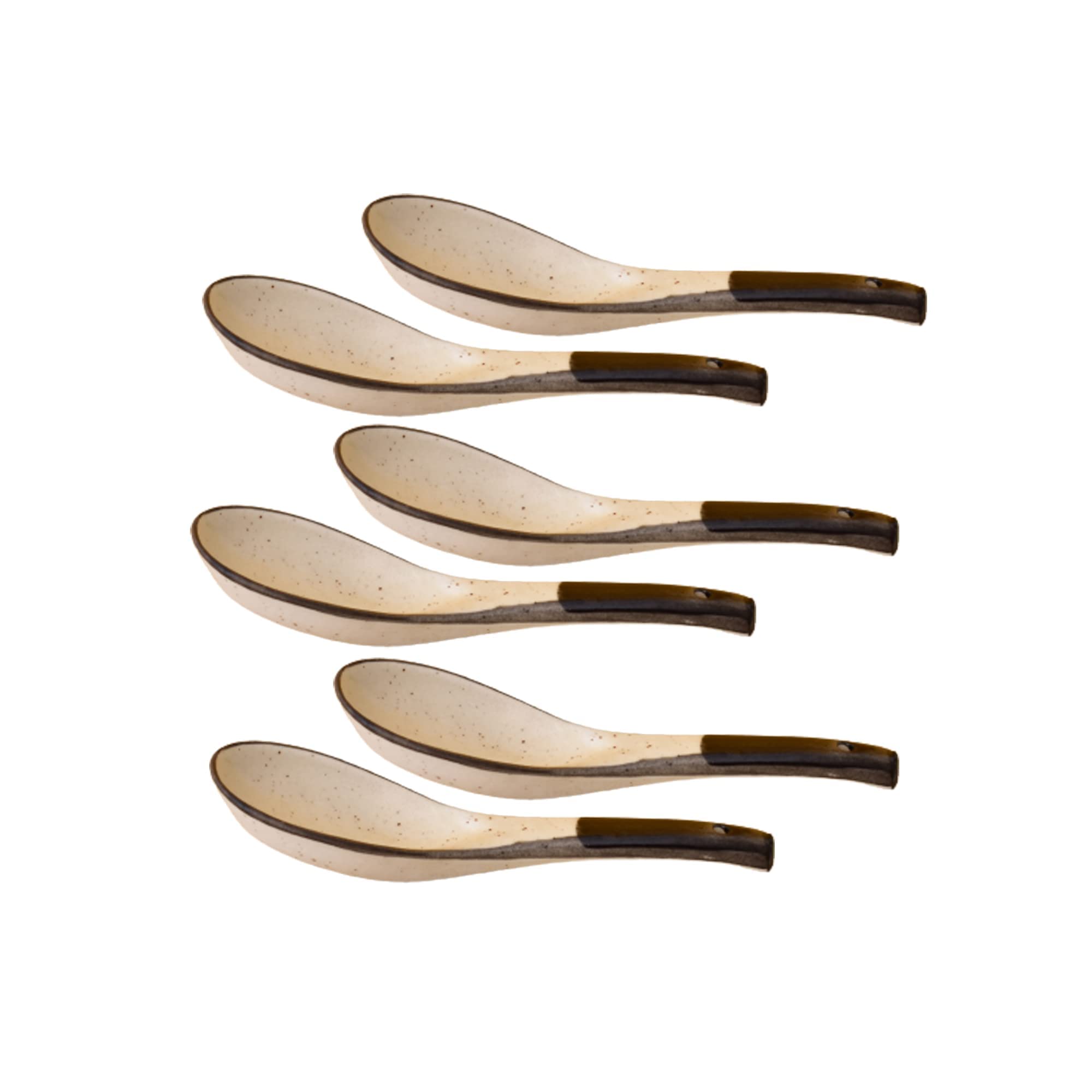 KunhaR Ceramic Soup Spoon - 6 Pieces, White Black