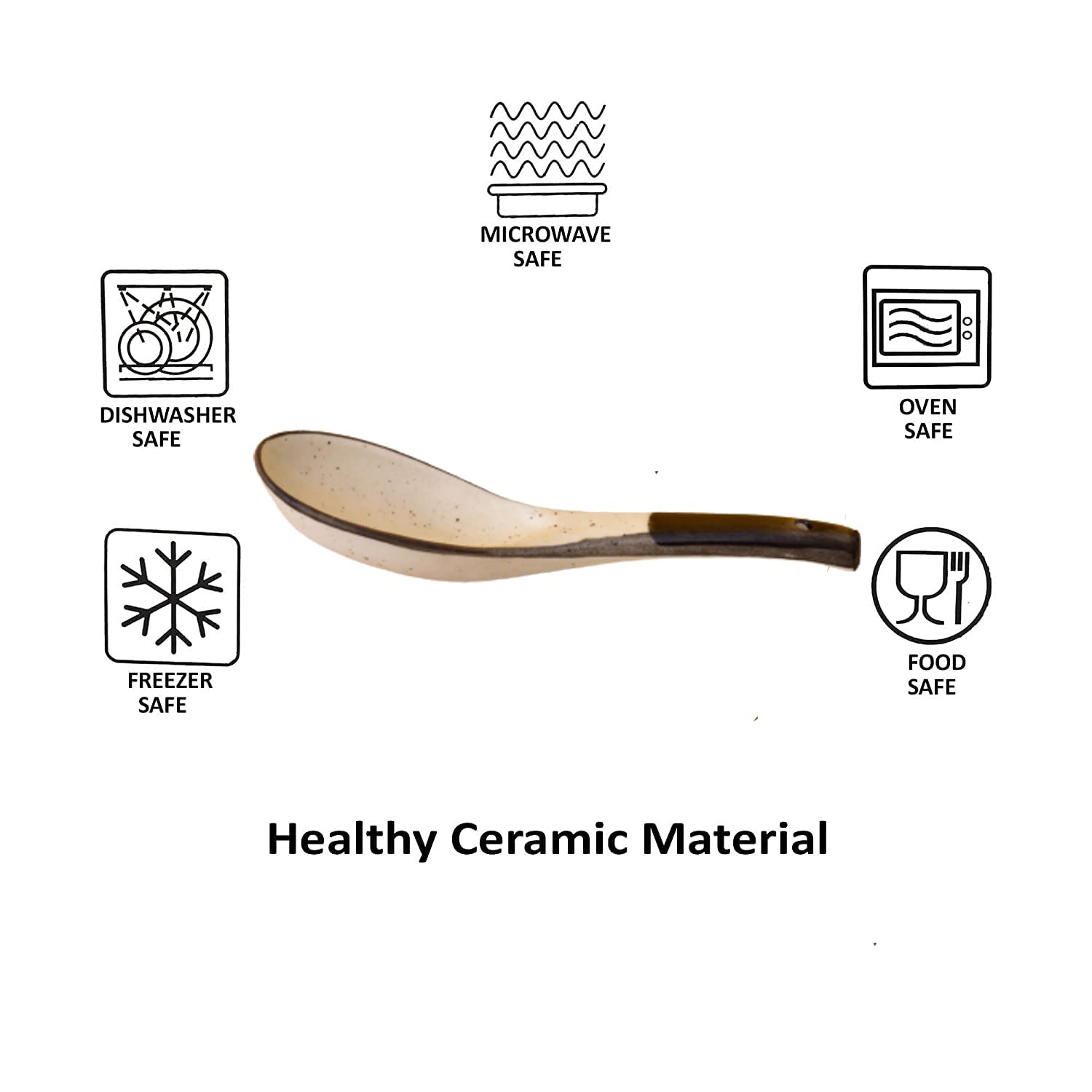 KunhaR Ceramic Soup Spoon - 6 Pieces, White Black — product view 4