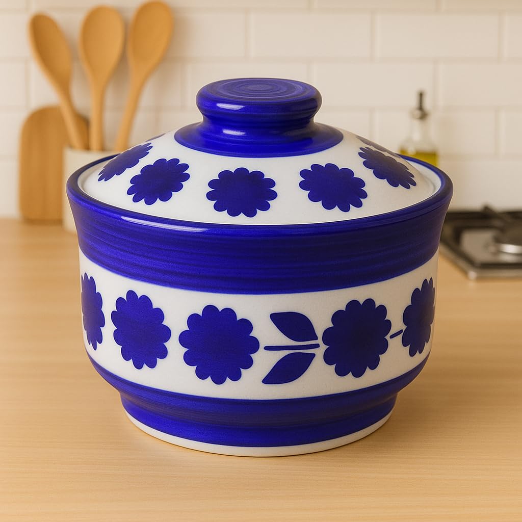 Kunhar Multipurpose Ceramic Donga Dark Indigo 450 ML Lidded Serving Bowl Microwave Safe Dishwasher Safe Gravy Dal Curry Use - Image 2