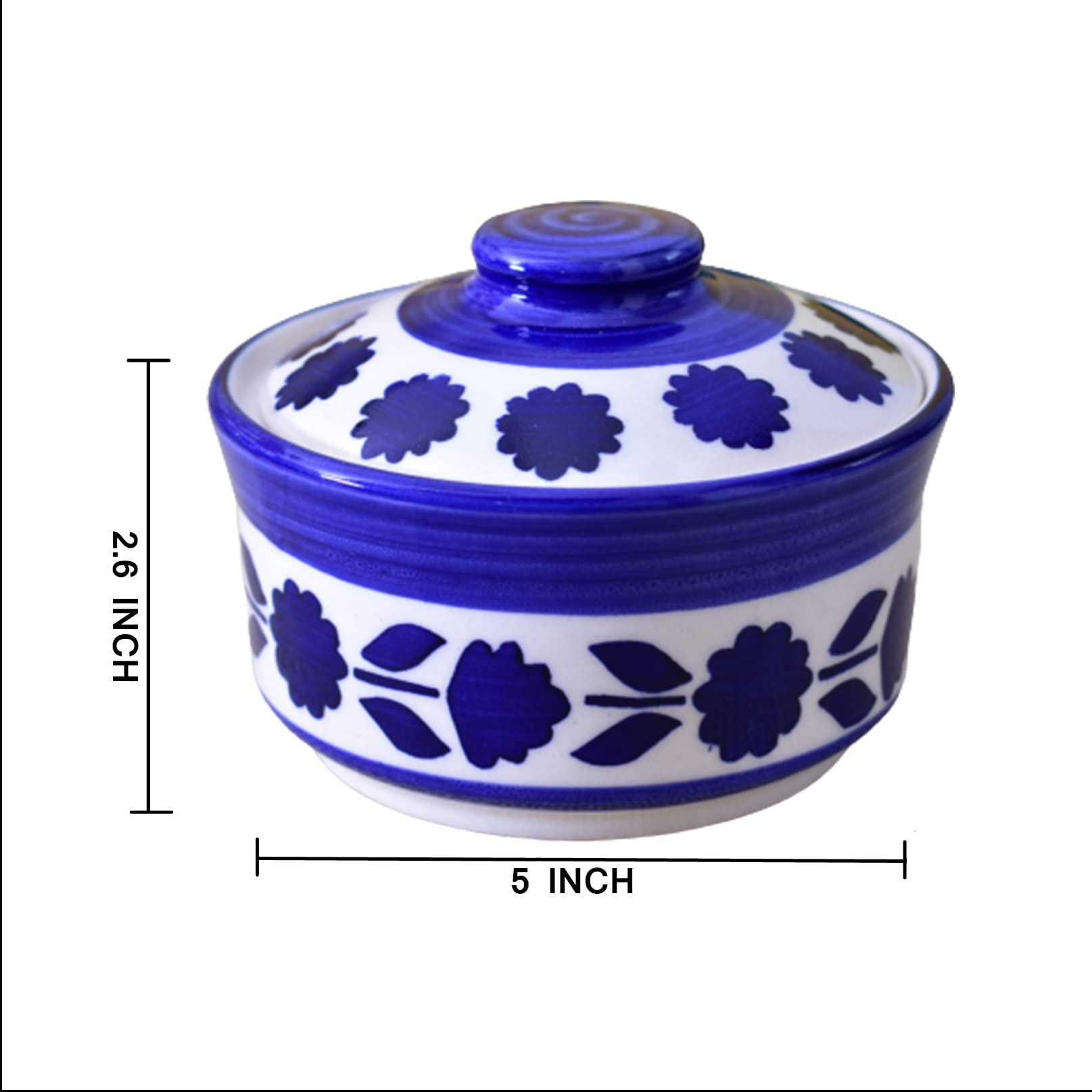 Kunhar Multipurpose Ceramic Donga Dark Indigo 450 ML Lidded Serving Bowl Microwave Safe Dishwasher Safe Gravy Dal Curry Use - Image 3