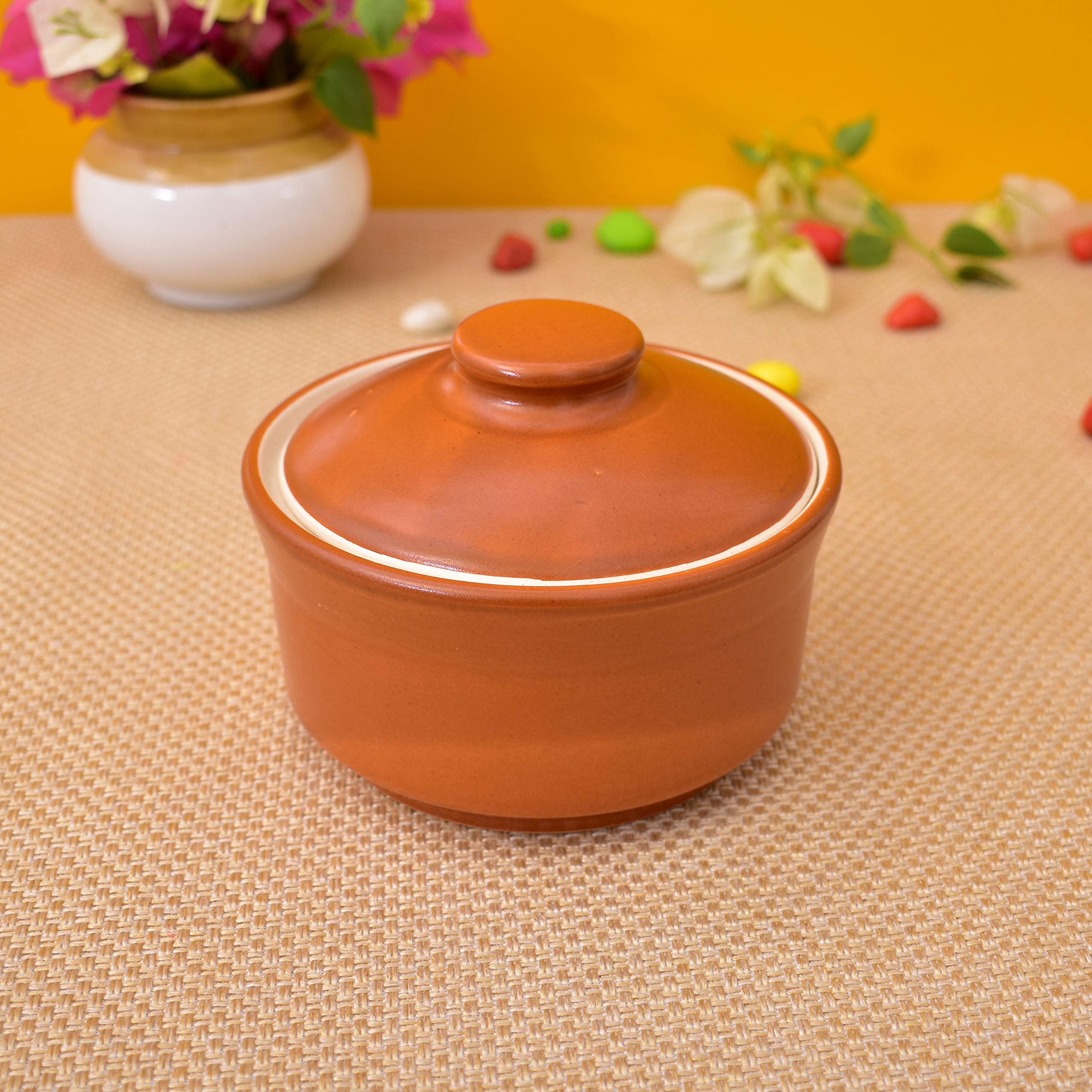 Kunhar Multipurpose Ceramic Donga – Terracotta | 450 ML Lidded Serving Donga | Microwave & Dishwasher Safe | Ideal for Gravy, Dal, Curry & More - Image 3